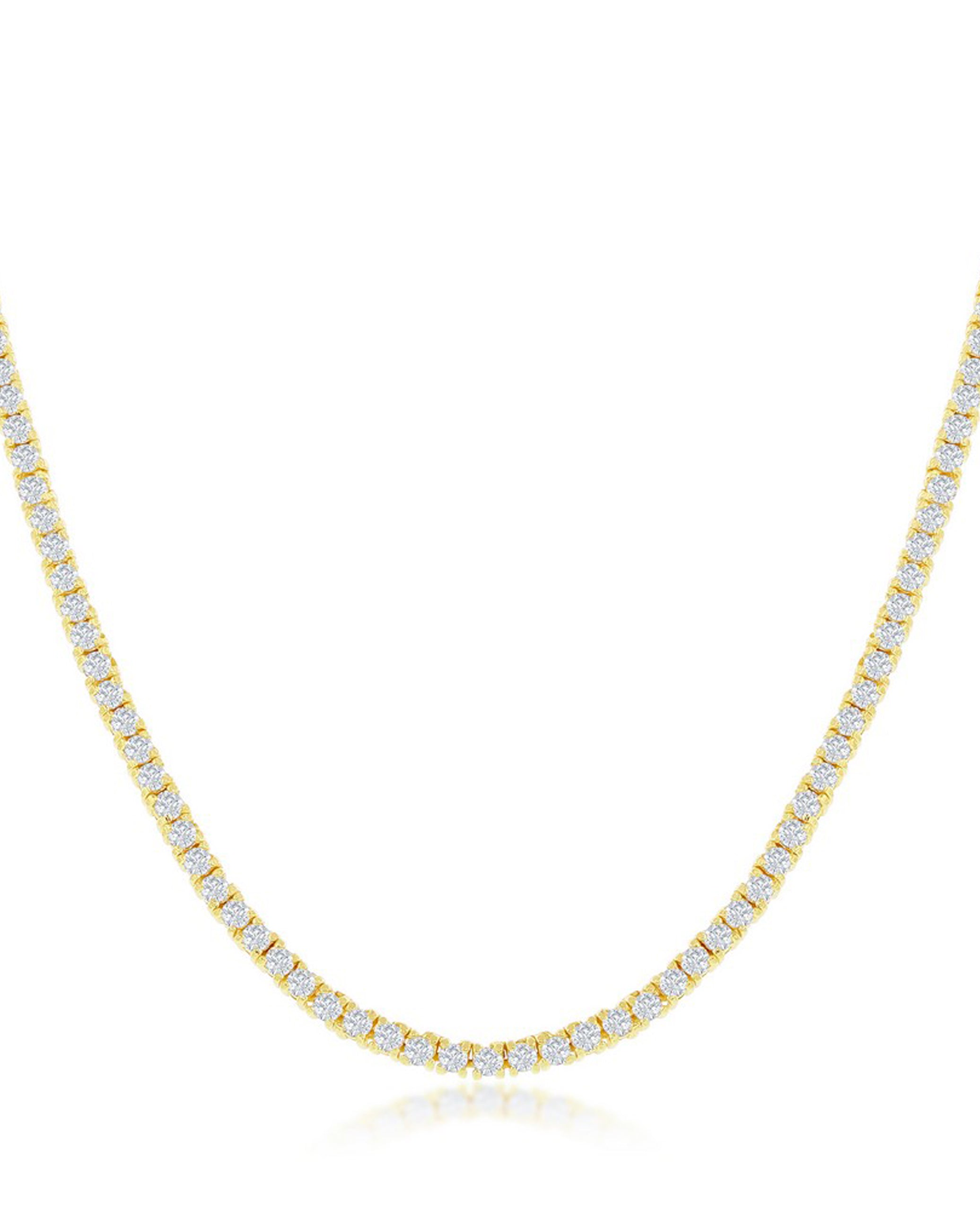 Sterling Silver 2mm Cubic Zirconia Tennis Necklace Gold Plated