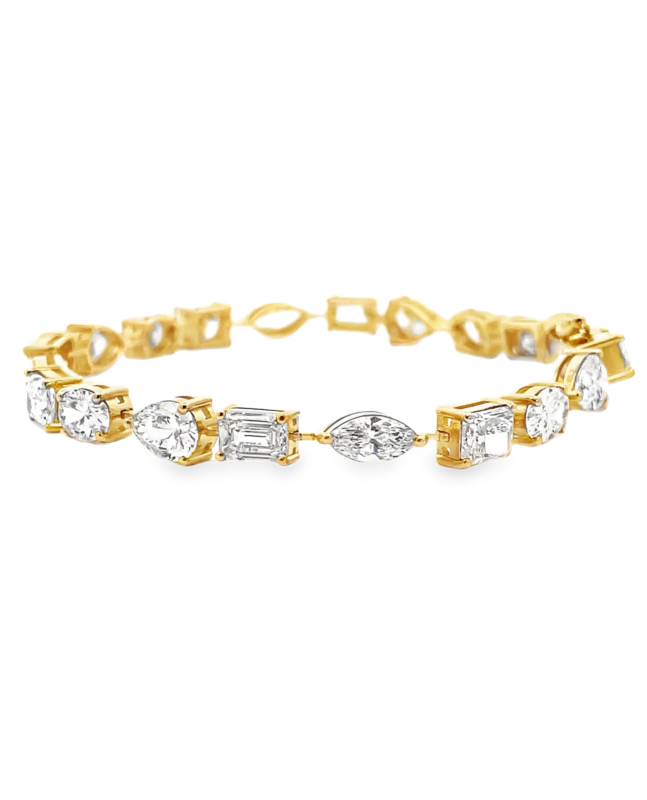 14K Yellow Gold Lab Grown Diamond Mixed Cut 12.49 Carat Tennis Bracelet