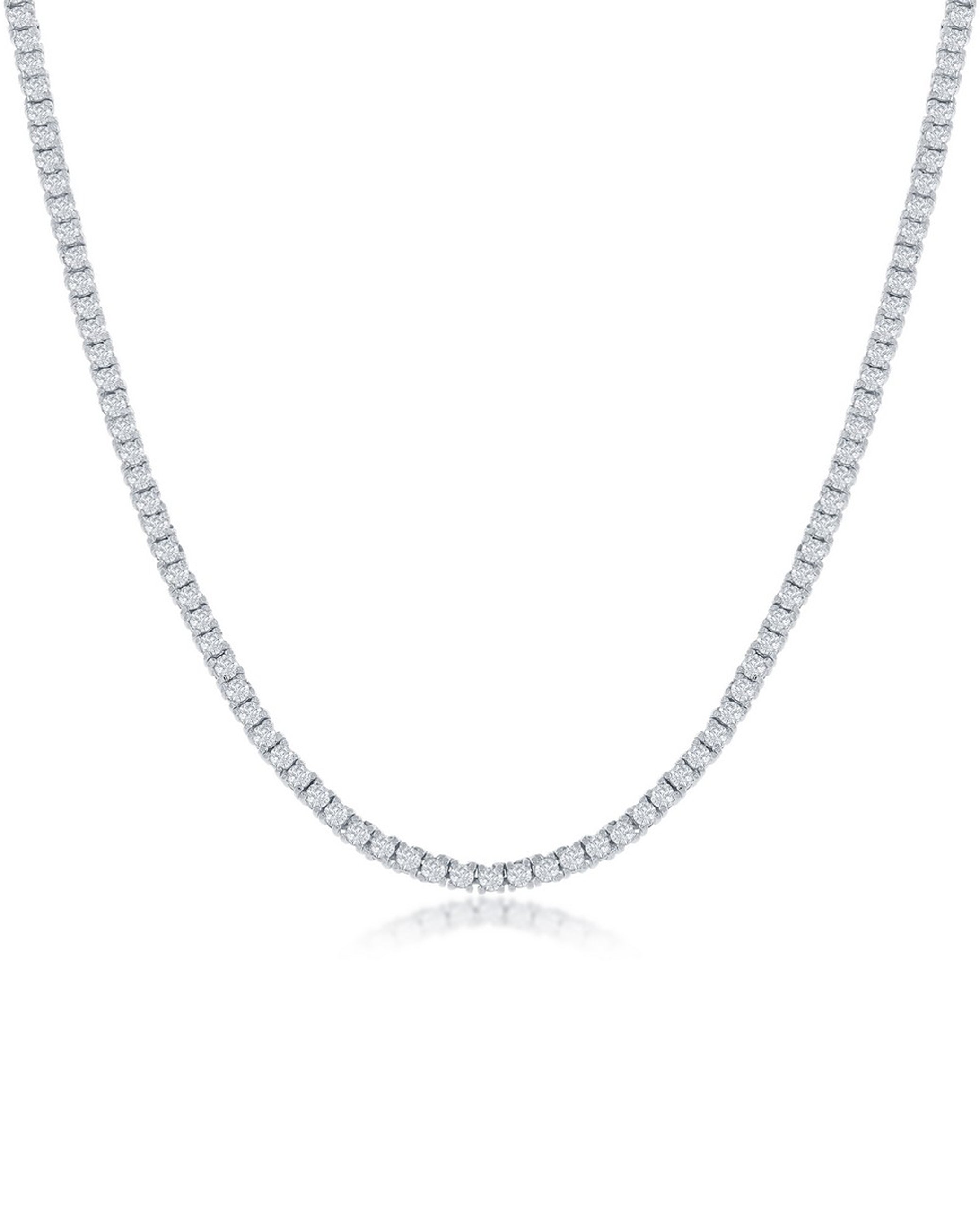 Sterling Silver 3mm Tennis Necklace with Cubic Zirconia.