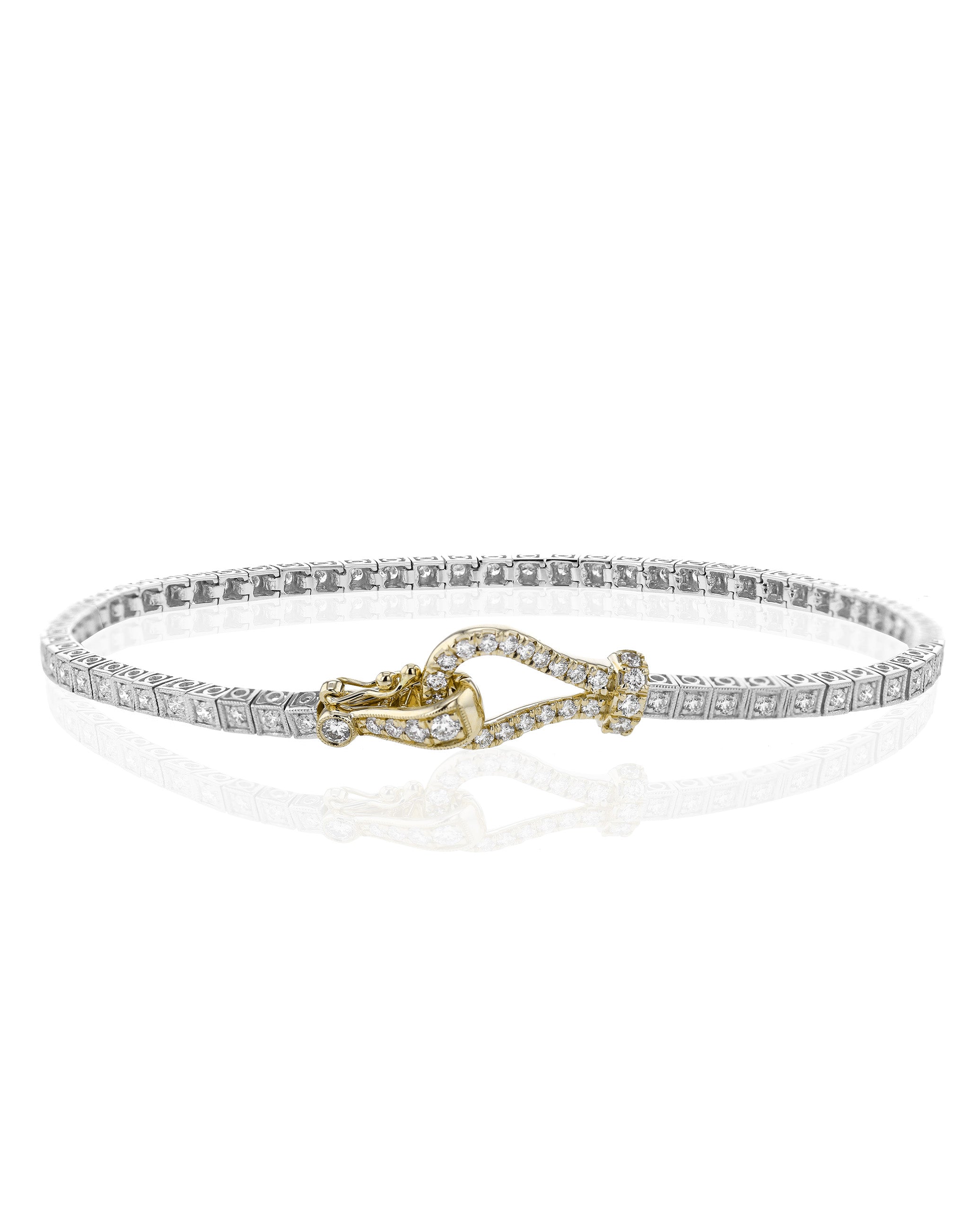 Simon G. MB1733-Y 18K Two Tone Gold Diamond Buckle Tennis Bracelet