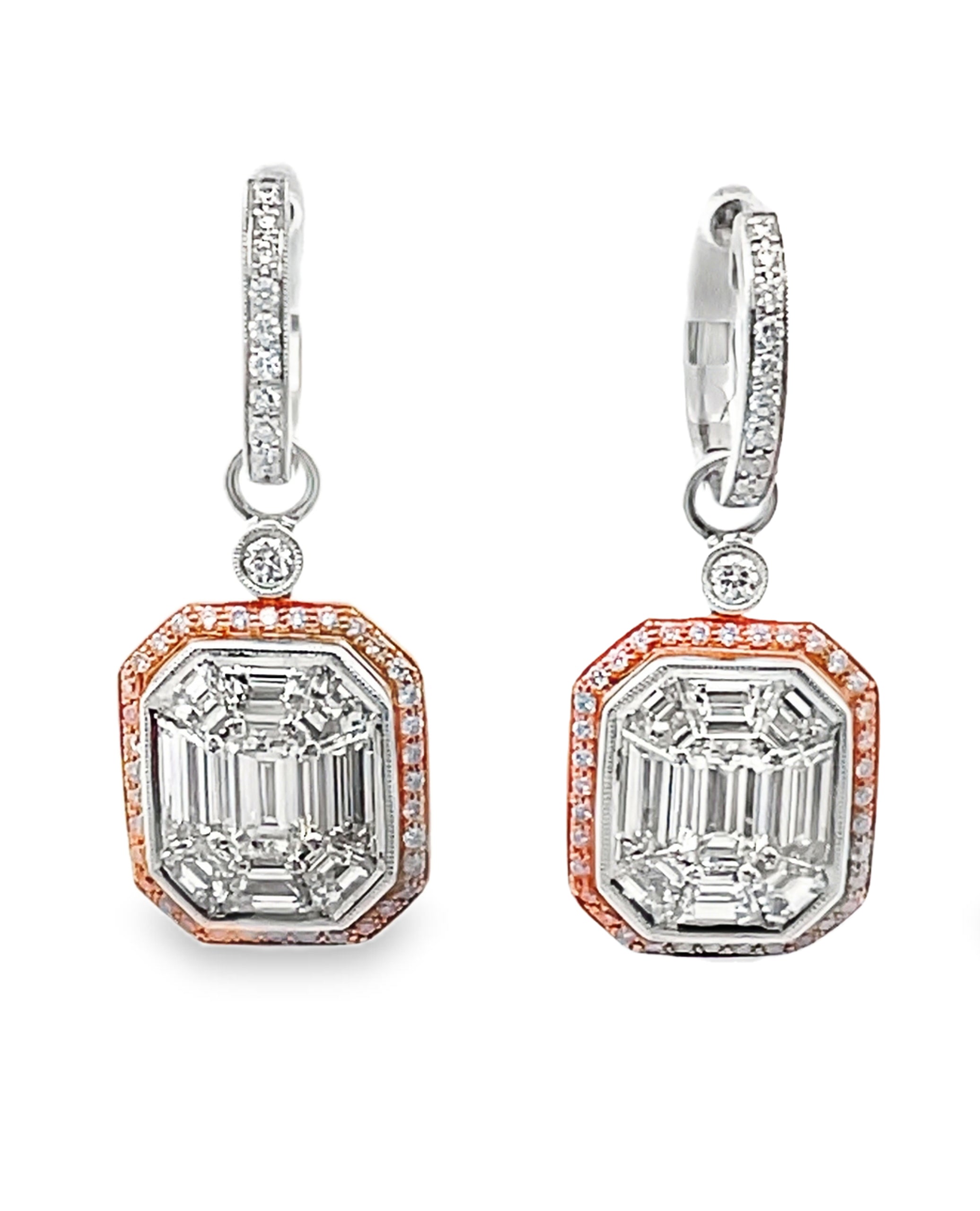 Simon G. ME2061 18K White & Rose Gold Pink & Mosaic Diamond Drop Earrings