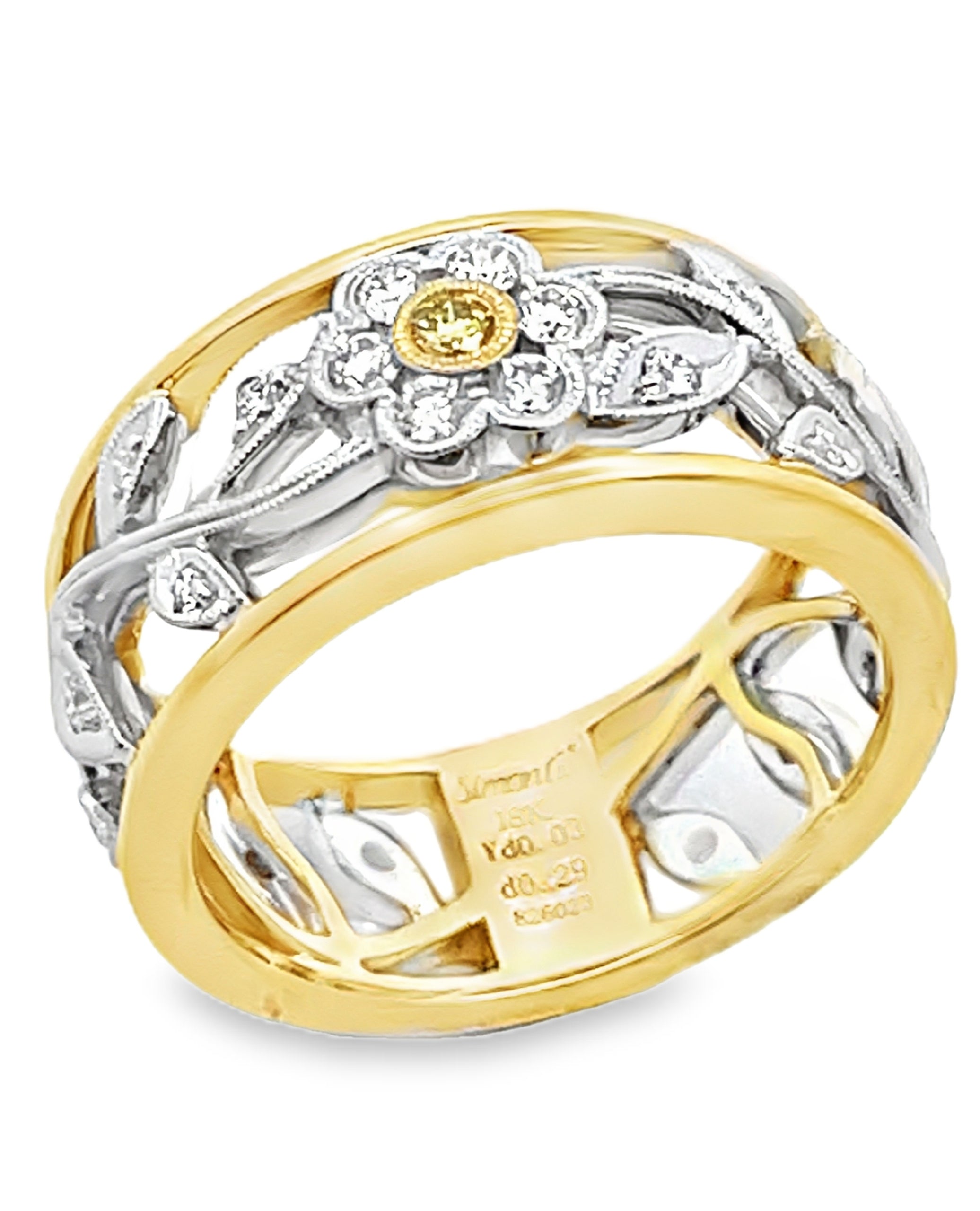 Simon G. MR1000 18K Two Tone Gold White & Yellow Diamond Floral Ring