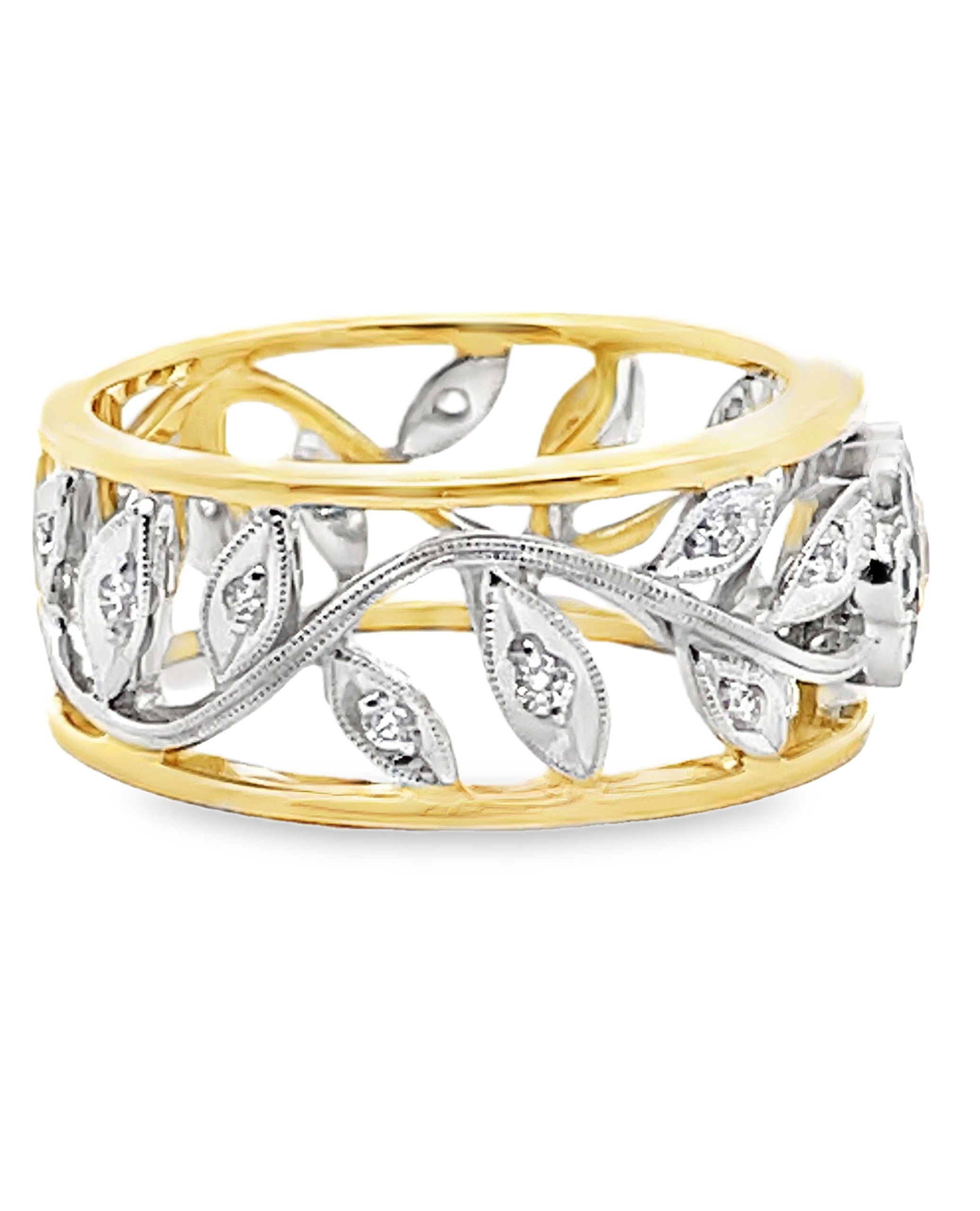 Simon G. MR1000 18K Two Tone Gold White & Yellow Diamond Floral Ring