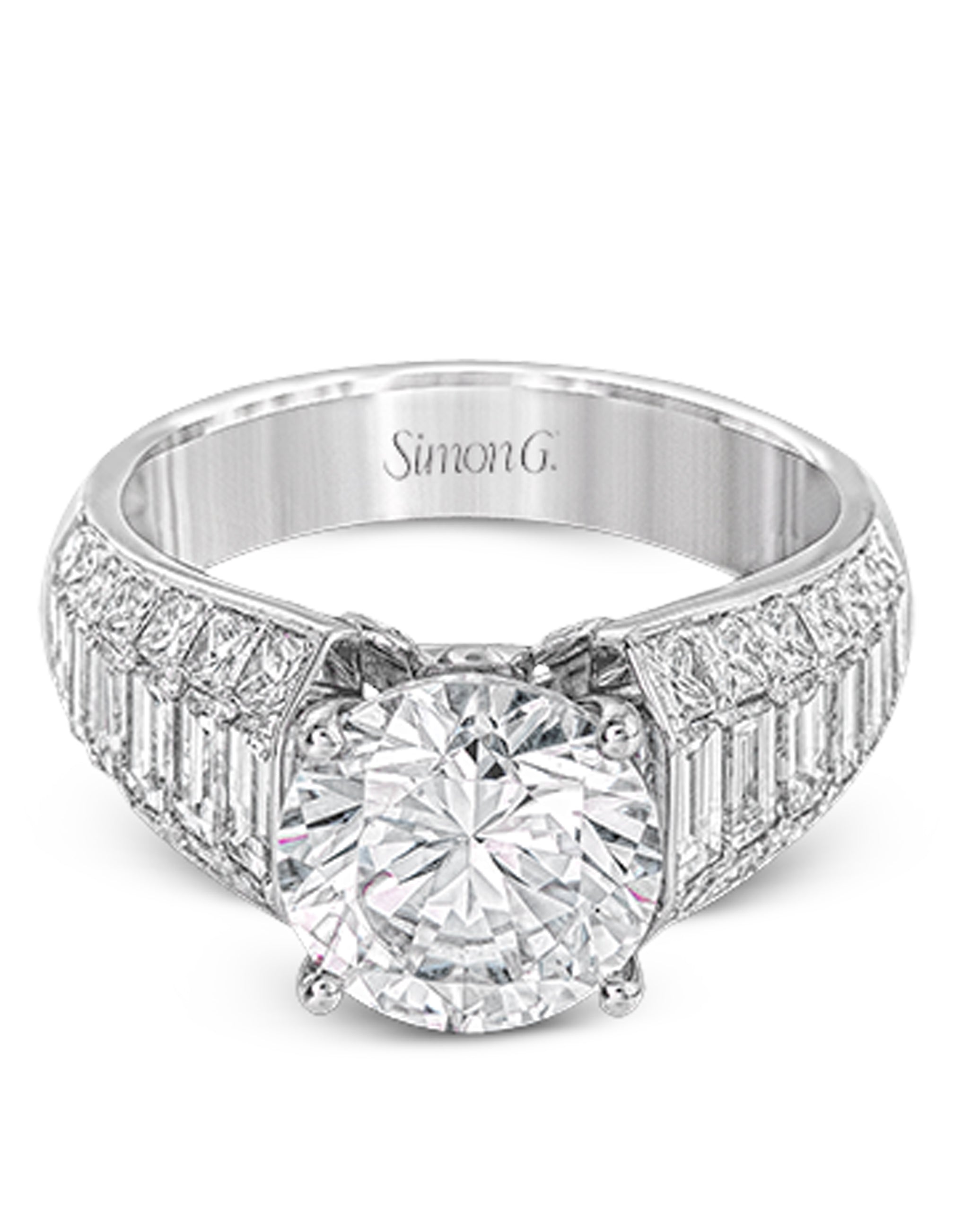Simon G. MR2534 18K White Gold Engagement Ring with Baguette Diamonds 1.11 Carats and Princess Cut Diamonds 0.99 Carats