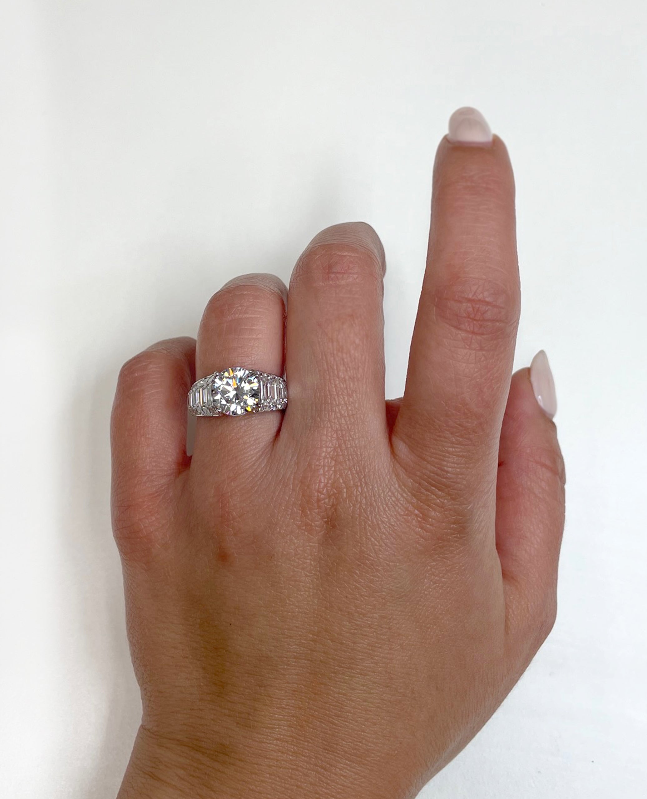 Simon G. MR2534 18K White Gold Engagement Ring with Baguette Diamonds 1.11 Carats and Princess Cut Diamonds 0.99 Carats