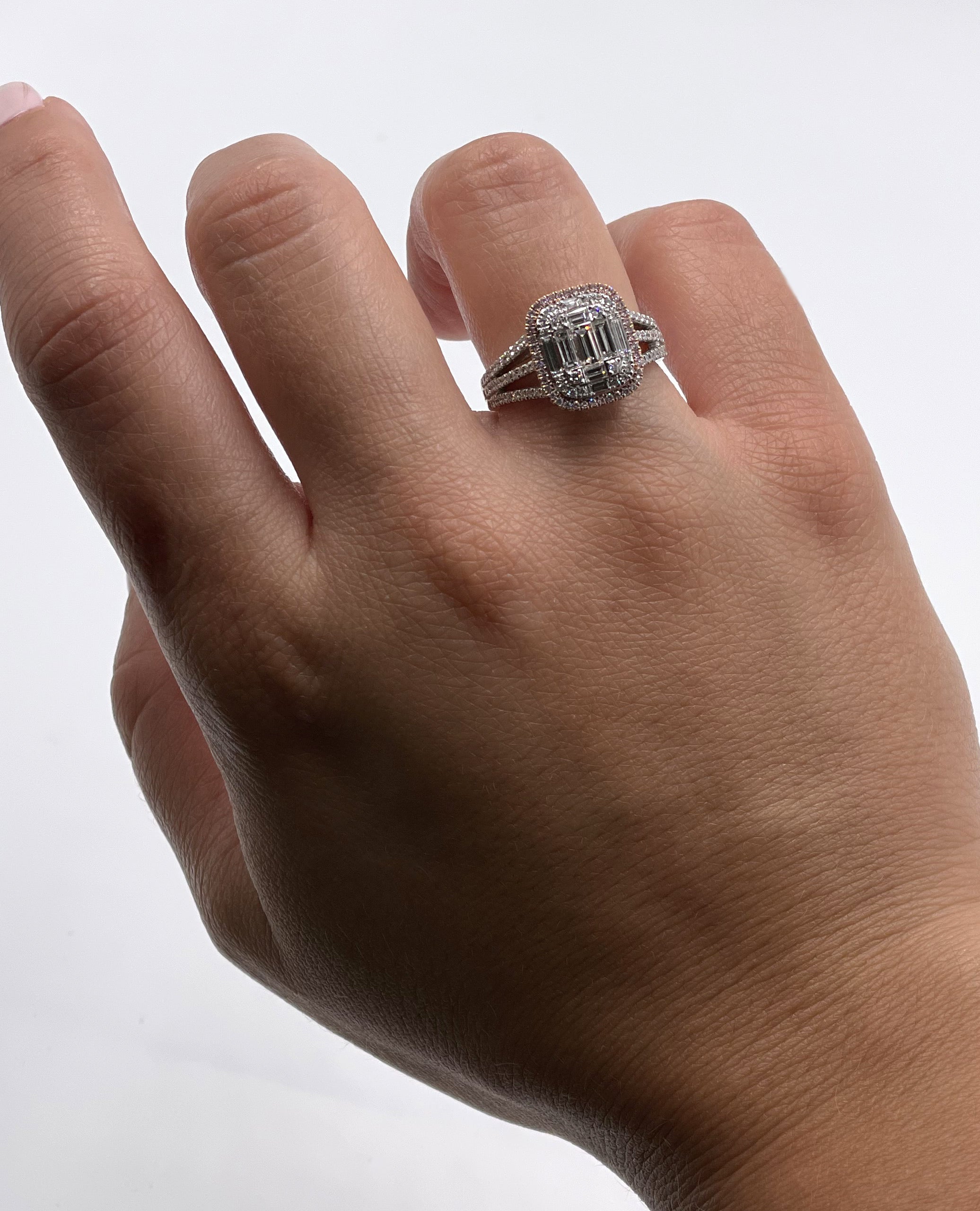 Pink Diamond Ring with Multi Row Shank in 18K White and Rose Gold