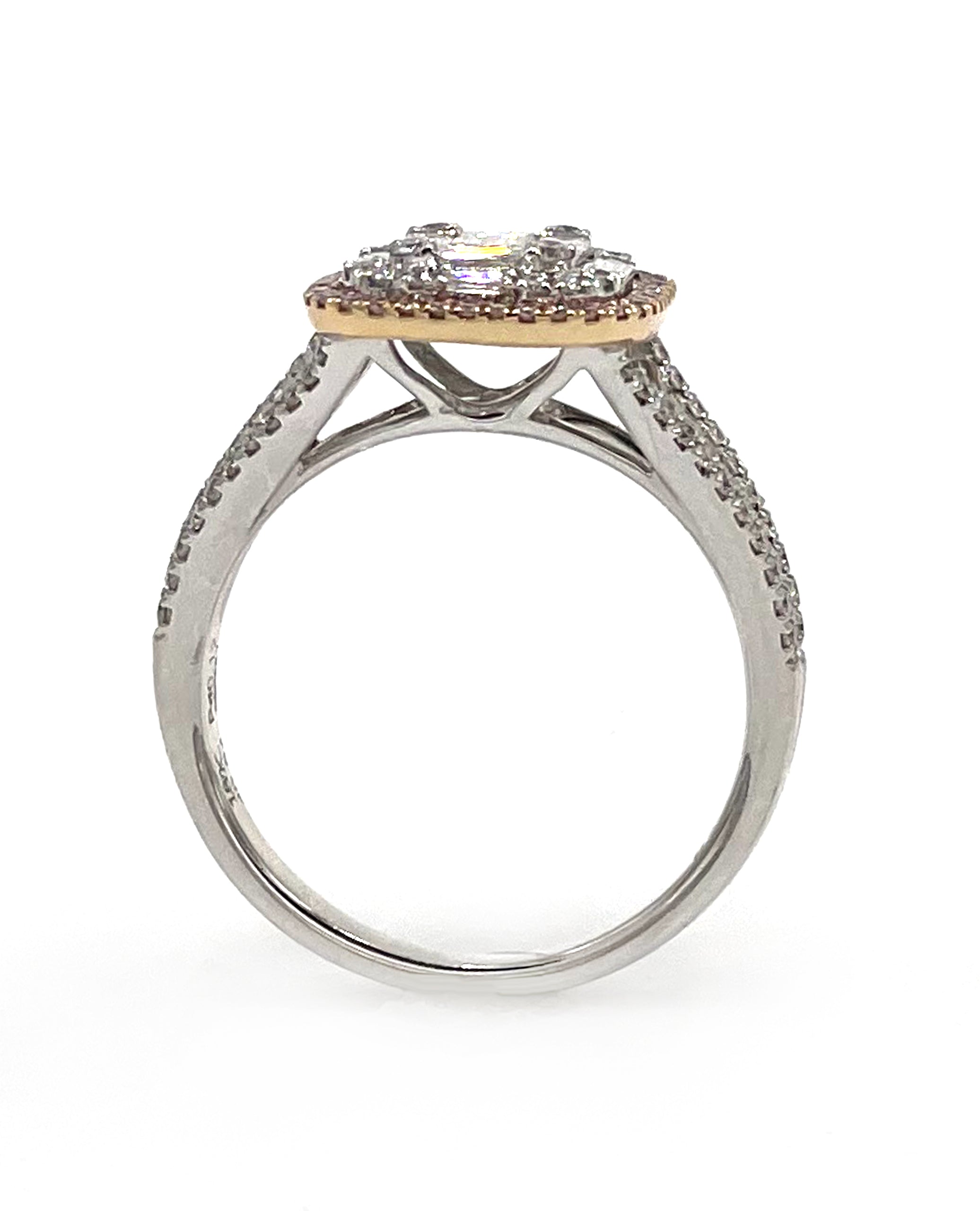 Pink Diamond Ring with Multi Row Shank in 18K White and Rose Gold