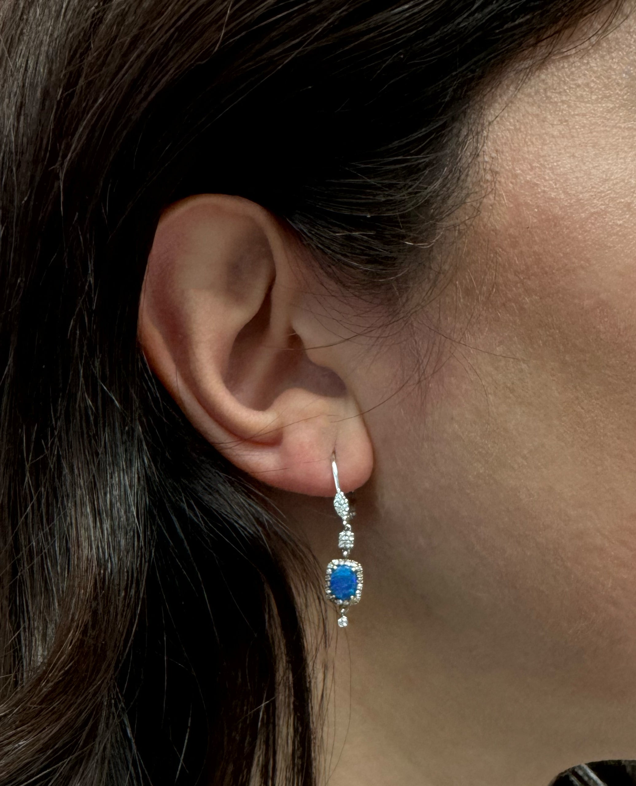 Meira T. 1E8795/WO 14K White Gold Blue Opal and Diamond Drop Earrings
