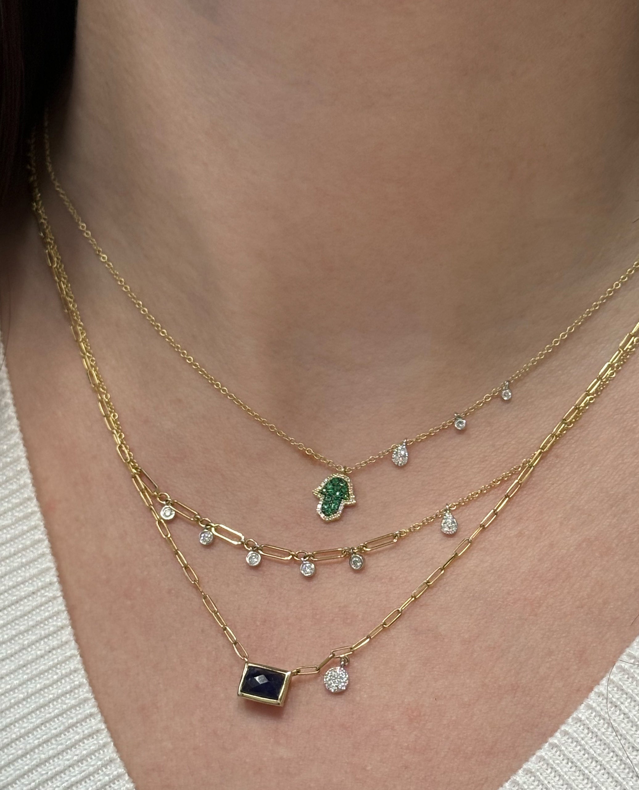 Meira T. N13124/TY 14K Yellow Gold Emerald Hamsa Hand Necklace