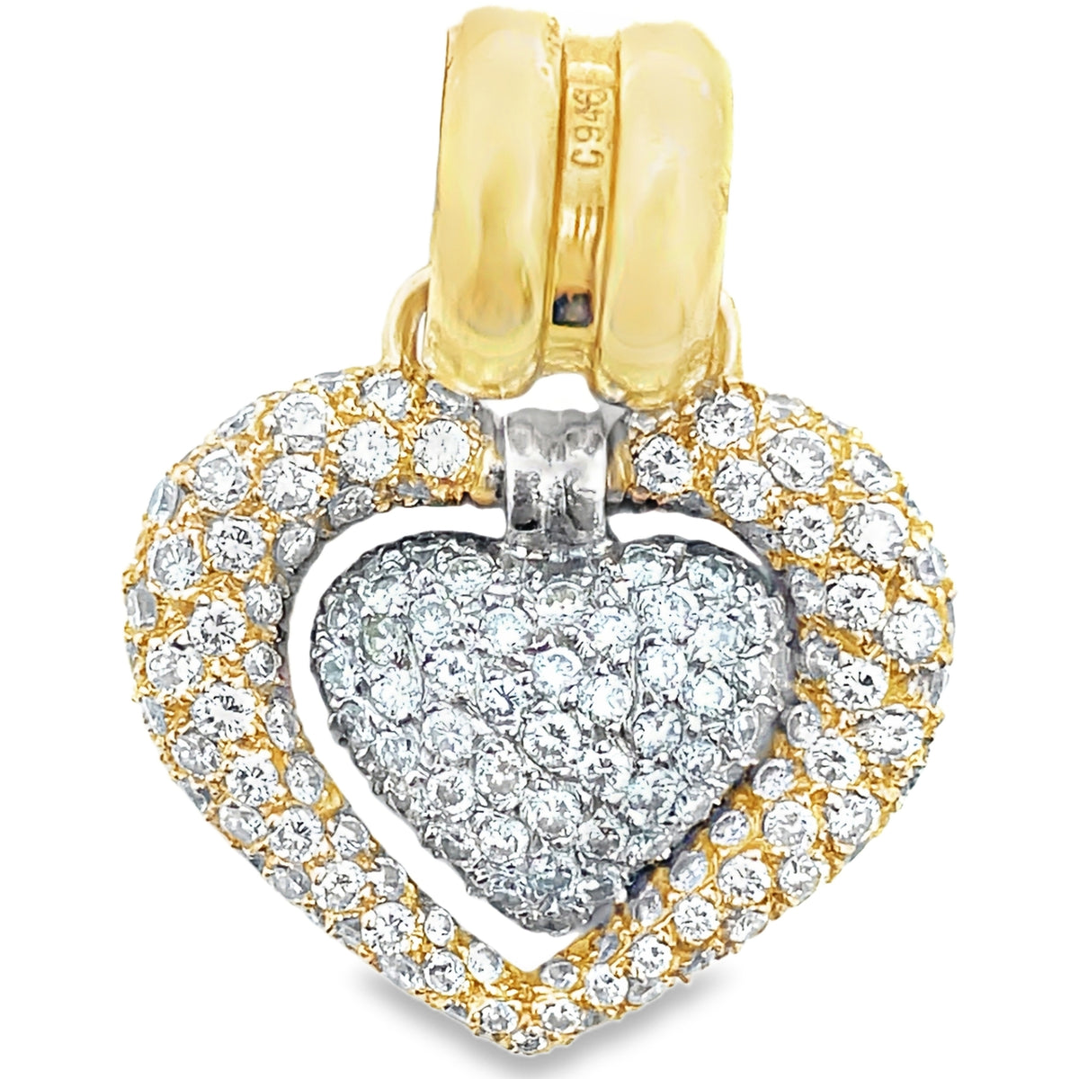 Pre-owned 18K Two Tone Gold Diamond Heart Pendant Approximately 2.50 Carats