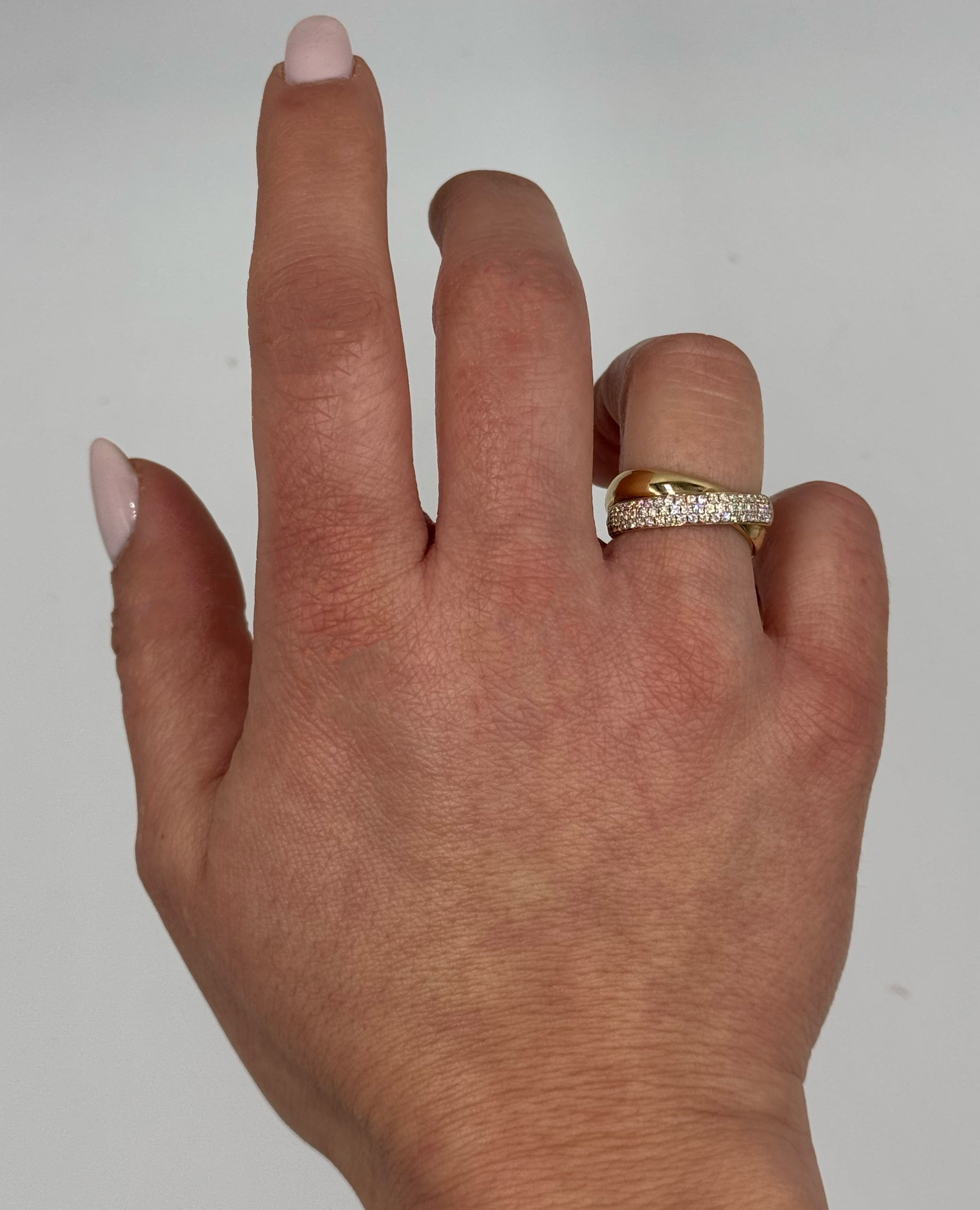 14K Yellow Gold Criss Cross Pave Set Diamond Ring