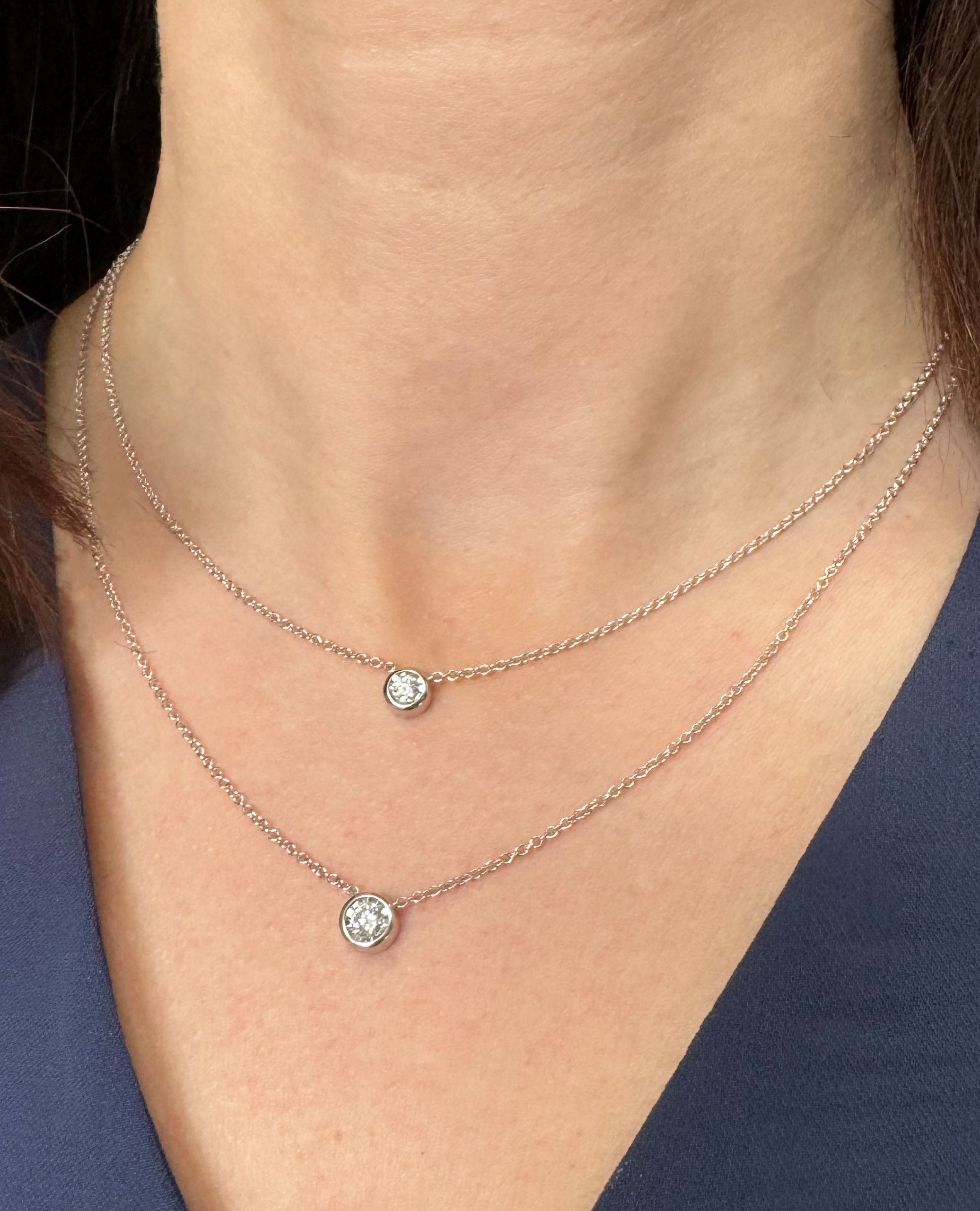 Allison Kaufman 14K White Gold 0.25 Carat Diamond Solitaire Bezel Set Pendant Necklace