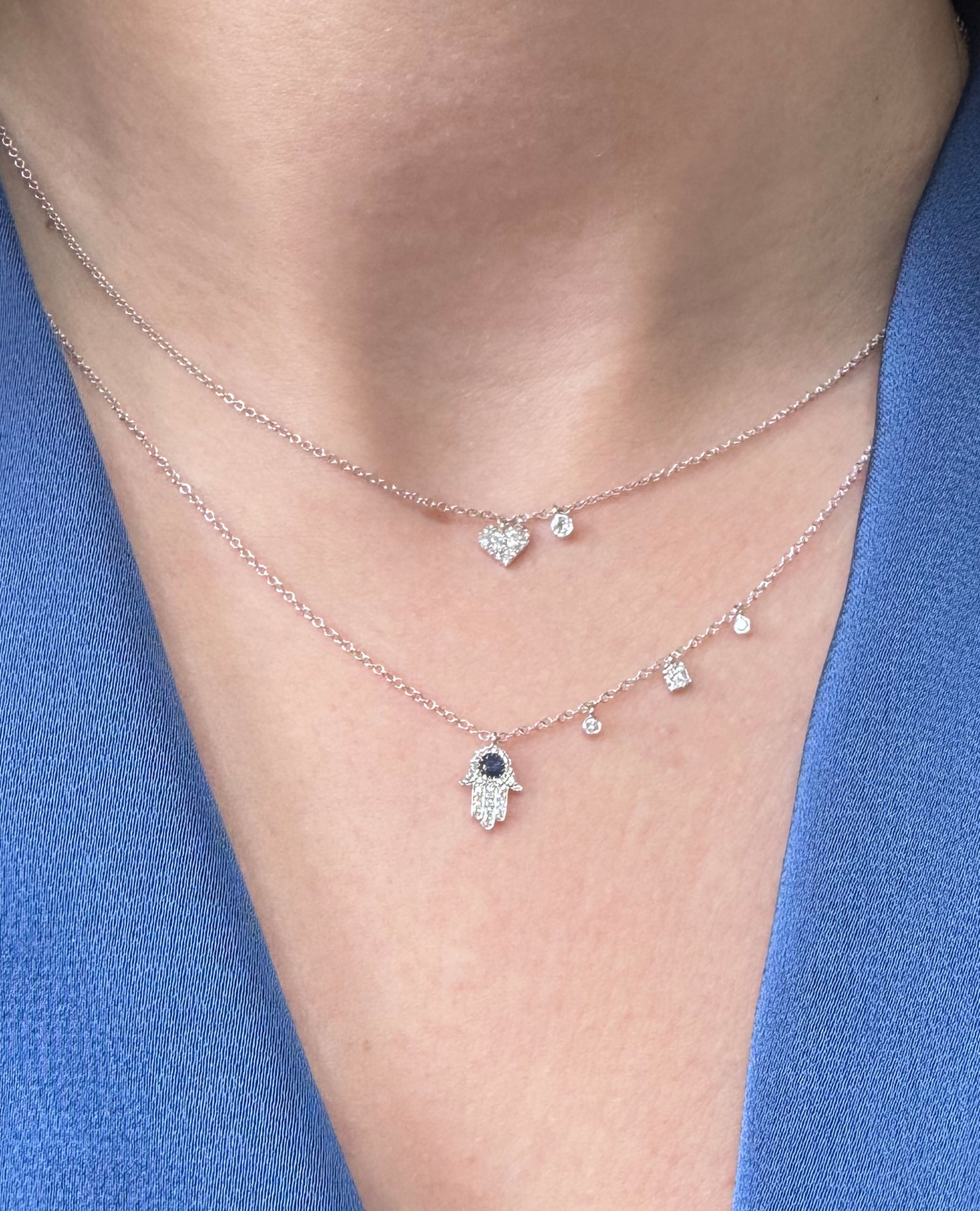 Meira T N12078 14K White Gold Diamond and Blue Sapphire Hamsa Necklace