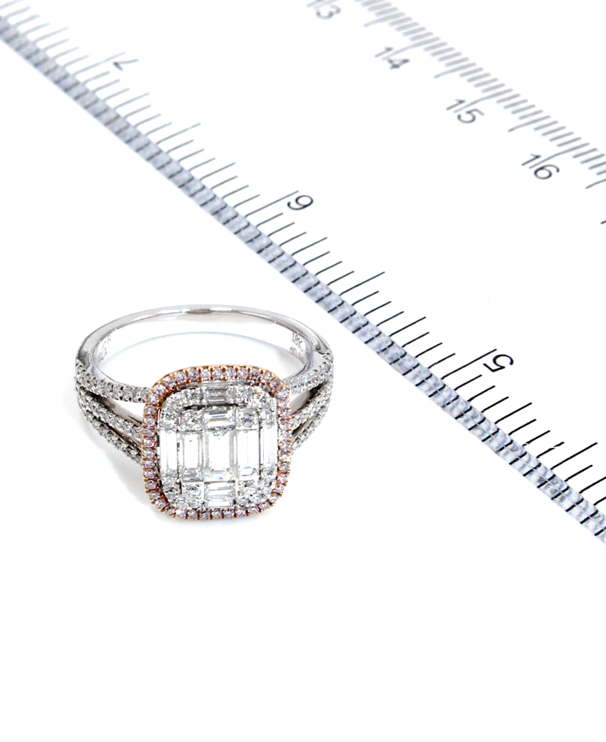 Pink Diamond Ring with Multi Row Shank in 18K White and Rose Gold