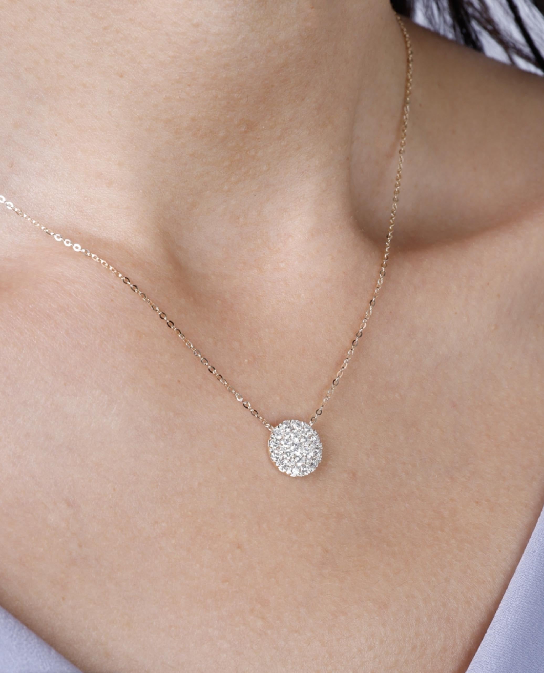 14K White Gold Pave Circle Diamond Necklace with Adjustable Length