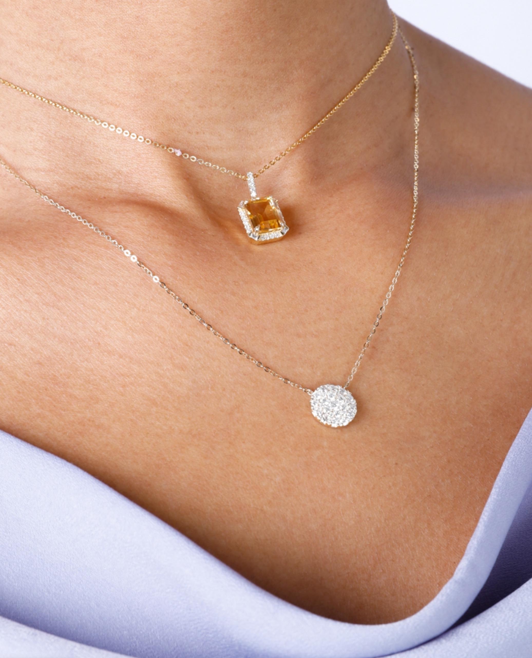 14K White Gold Pave Circle Diamond Necklace with Adjustable Length