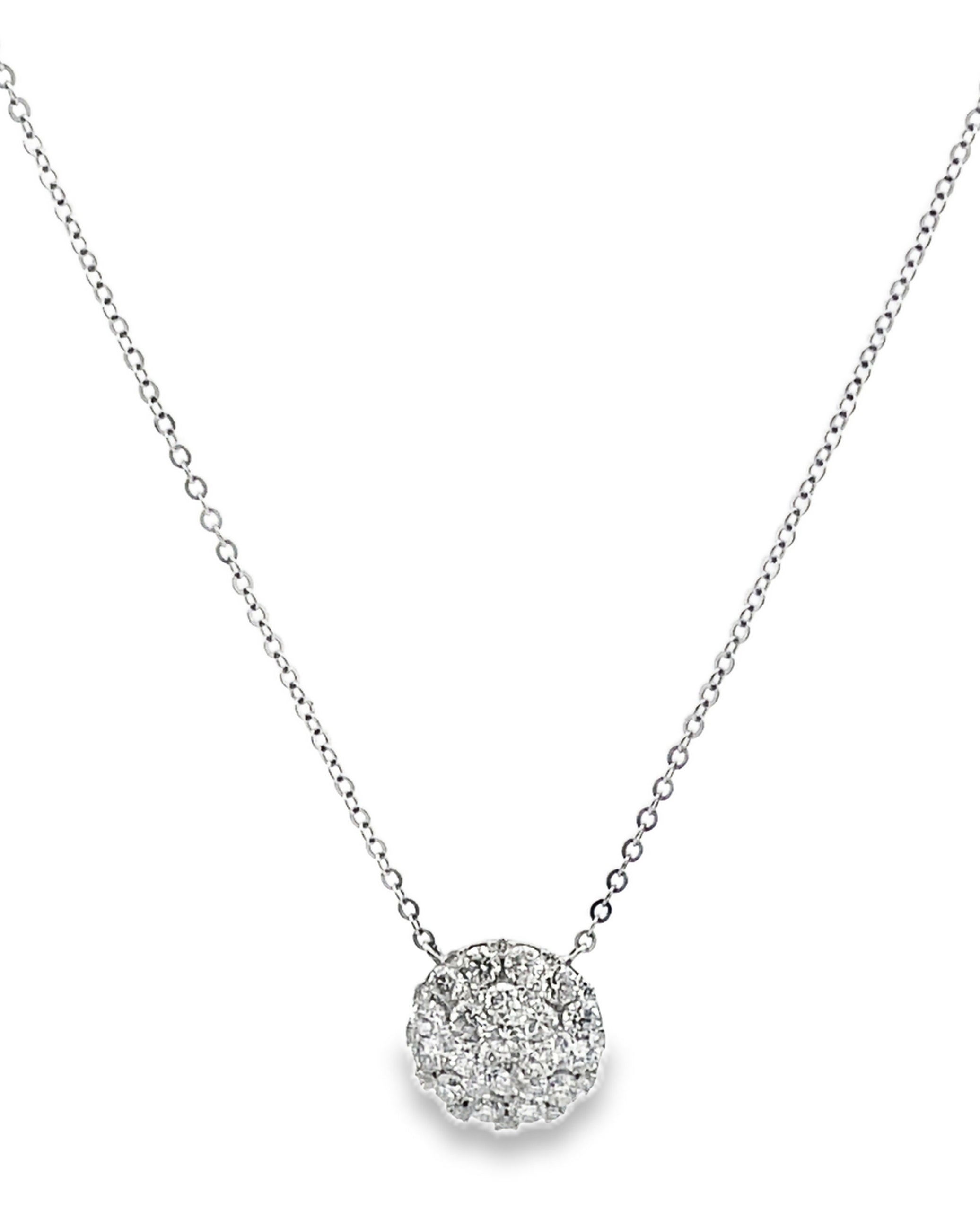 14K White Gold Pave Circle Diamond Necklace with Adjustable Length