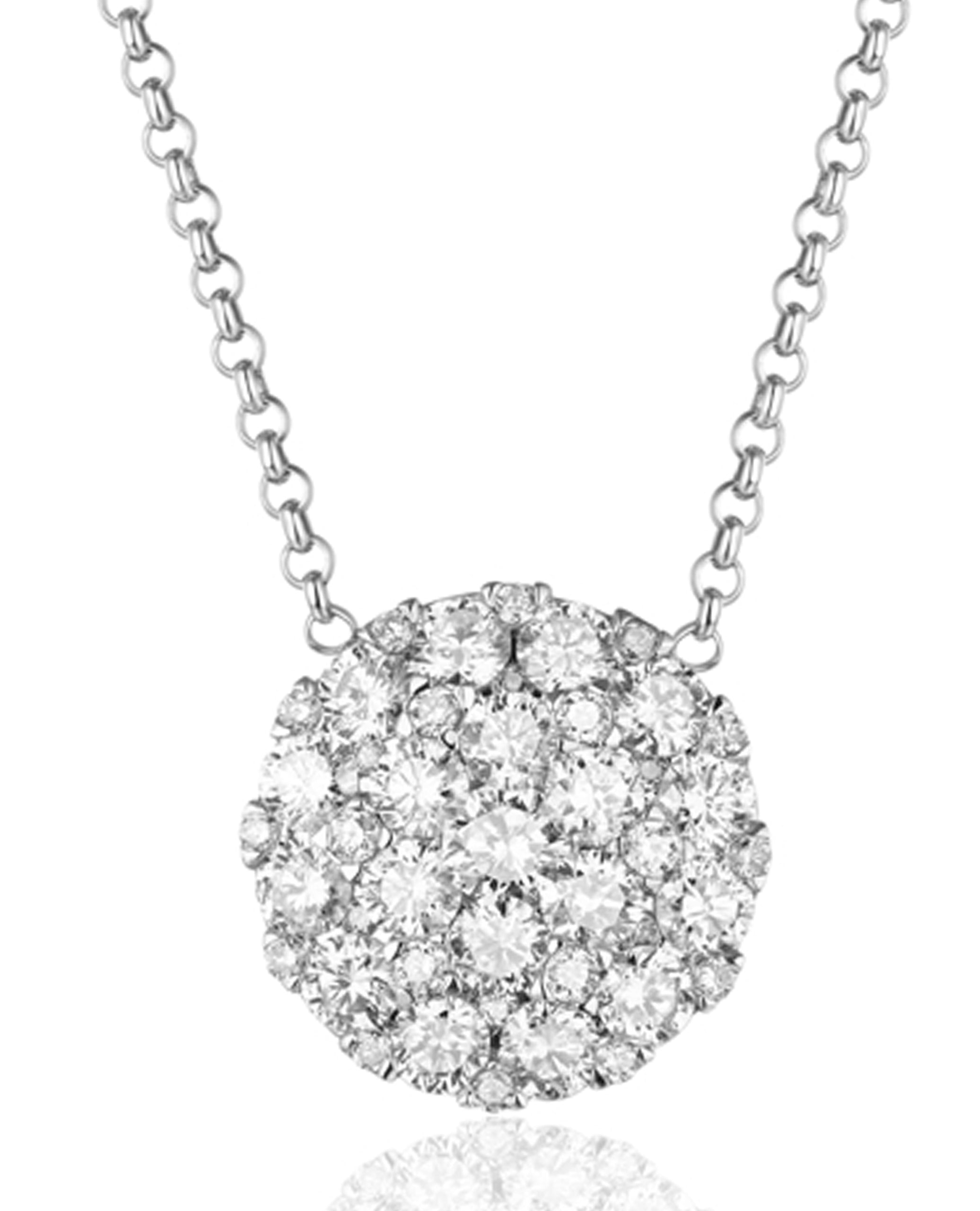 14K White Gold Pave Circle Diamond Necklace with Adjustable Length