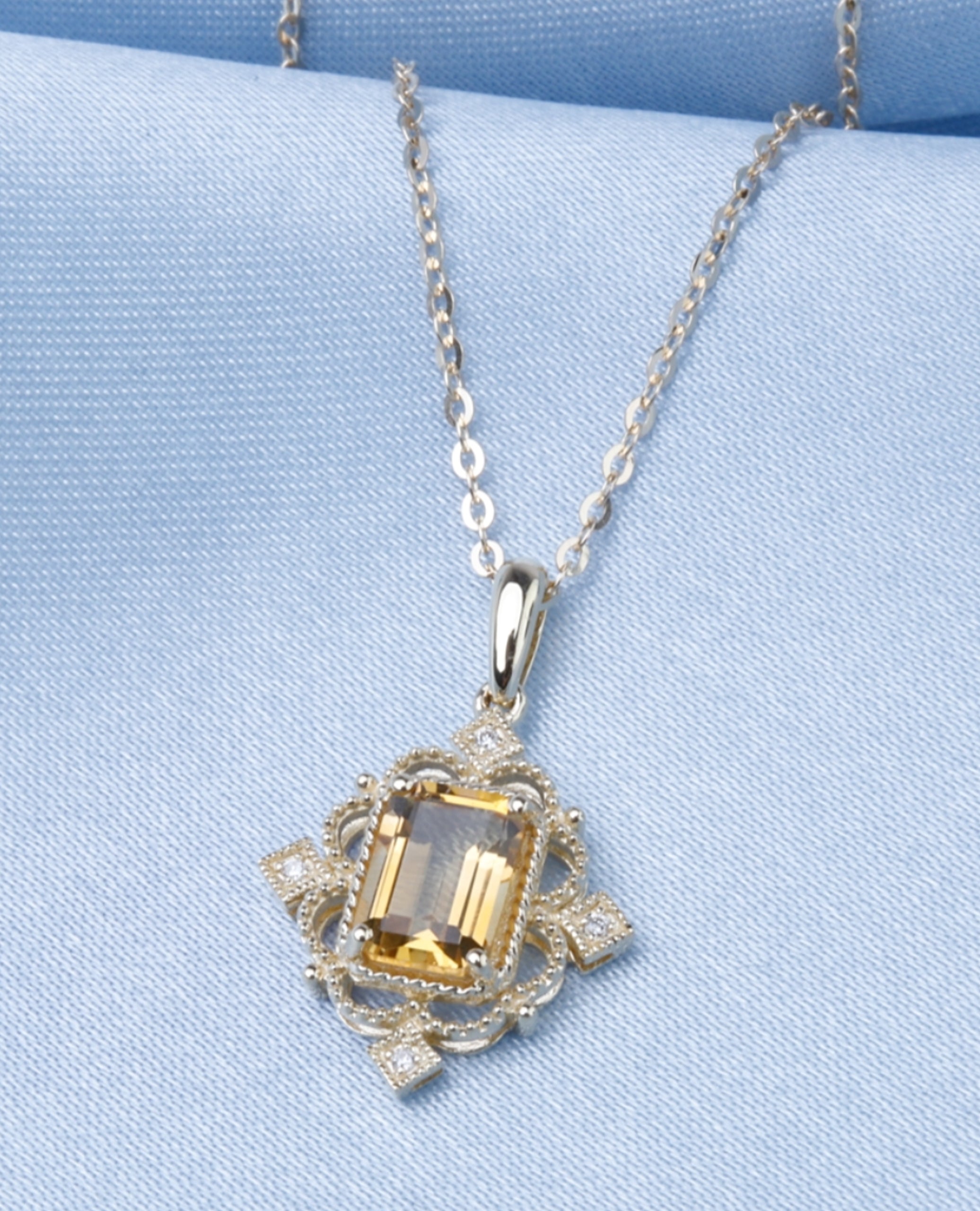 14K Yellow Gold Pendant Necklace with Citrine and Diamonds