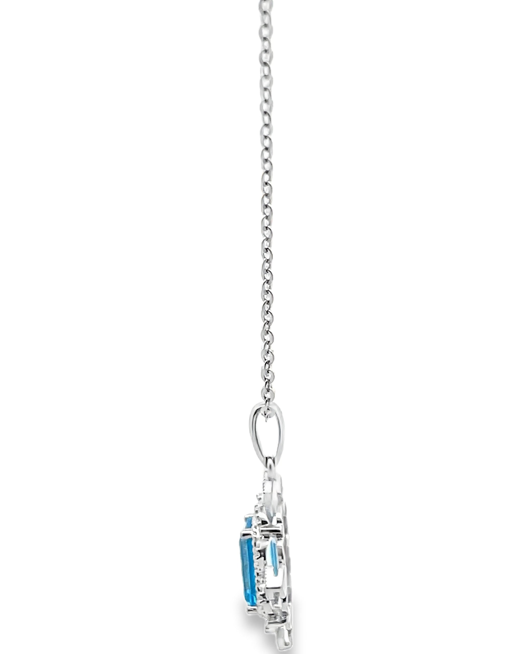 14K White Gold Vintage Inspired Necklace with Blue Topaz