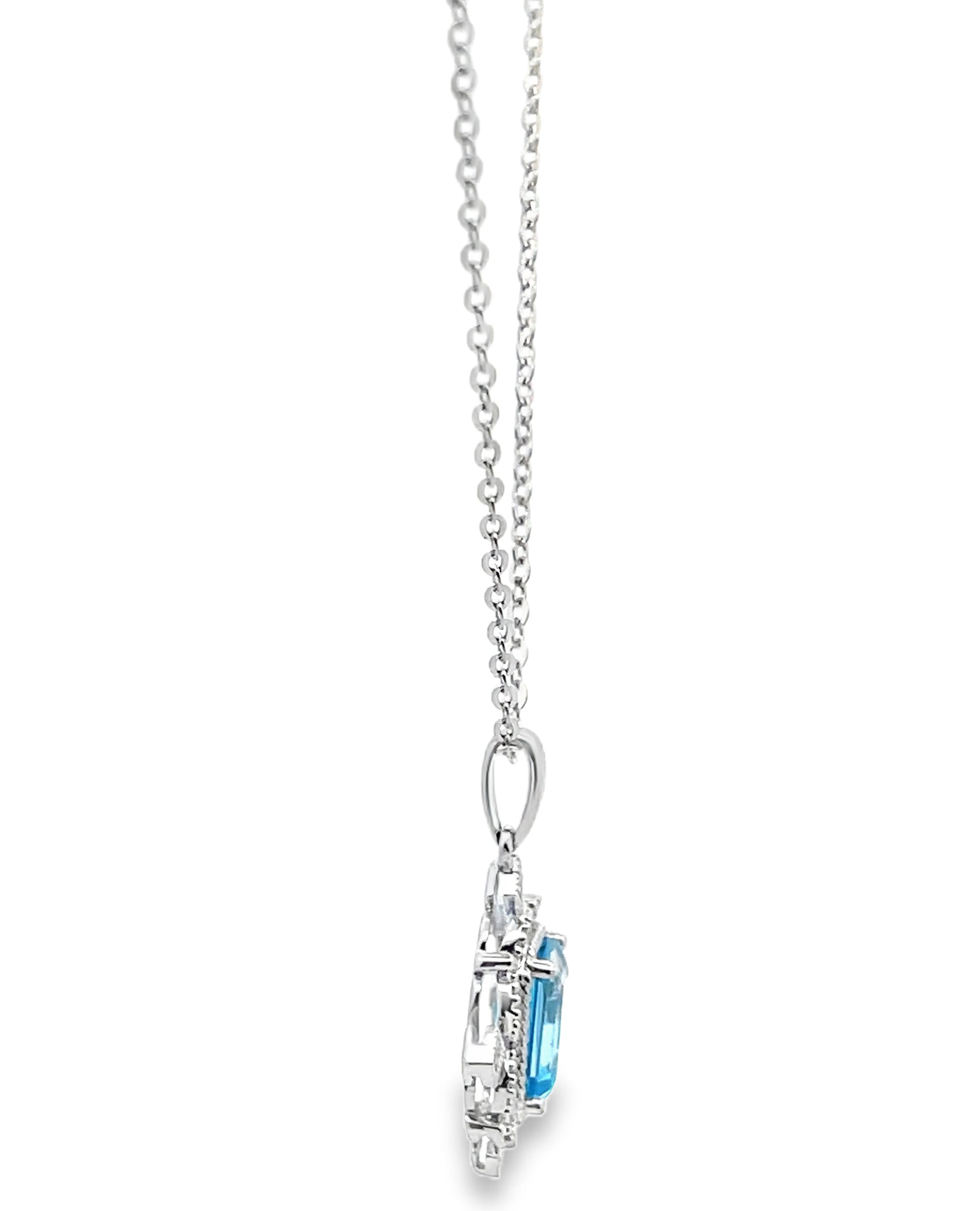 14K White Gold Vintage Inspired Necklace with Blue Topaz