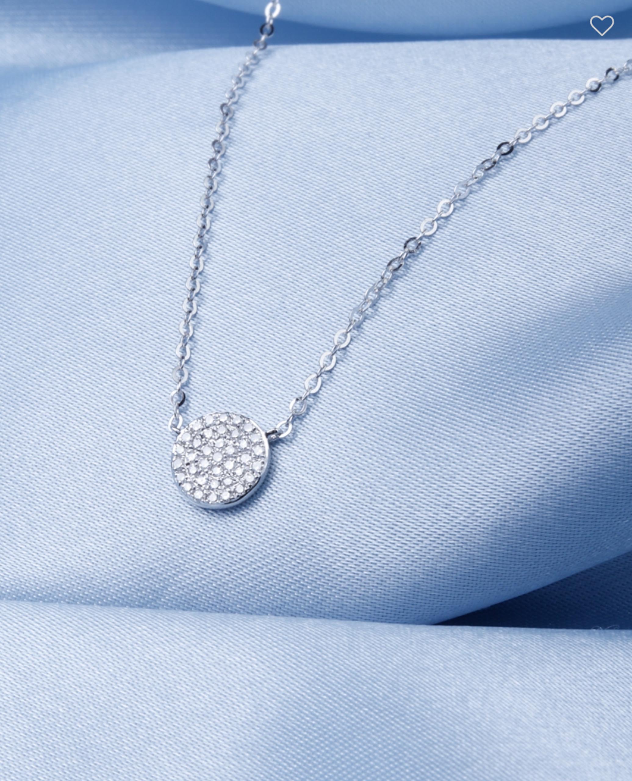 14k White Gold 0.11 Carat Diamond Circle Pendant Necklace