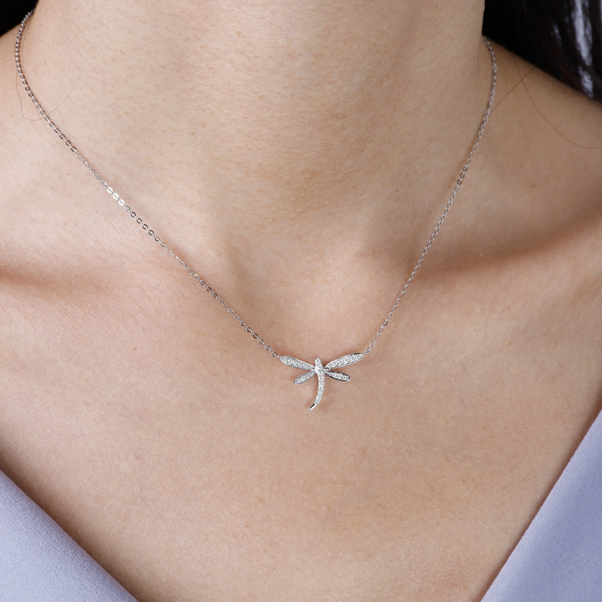 14K Yellow Gold 0.18 Carat Diamond Dragonfly Necklace