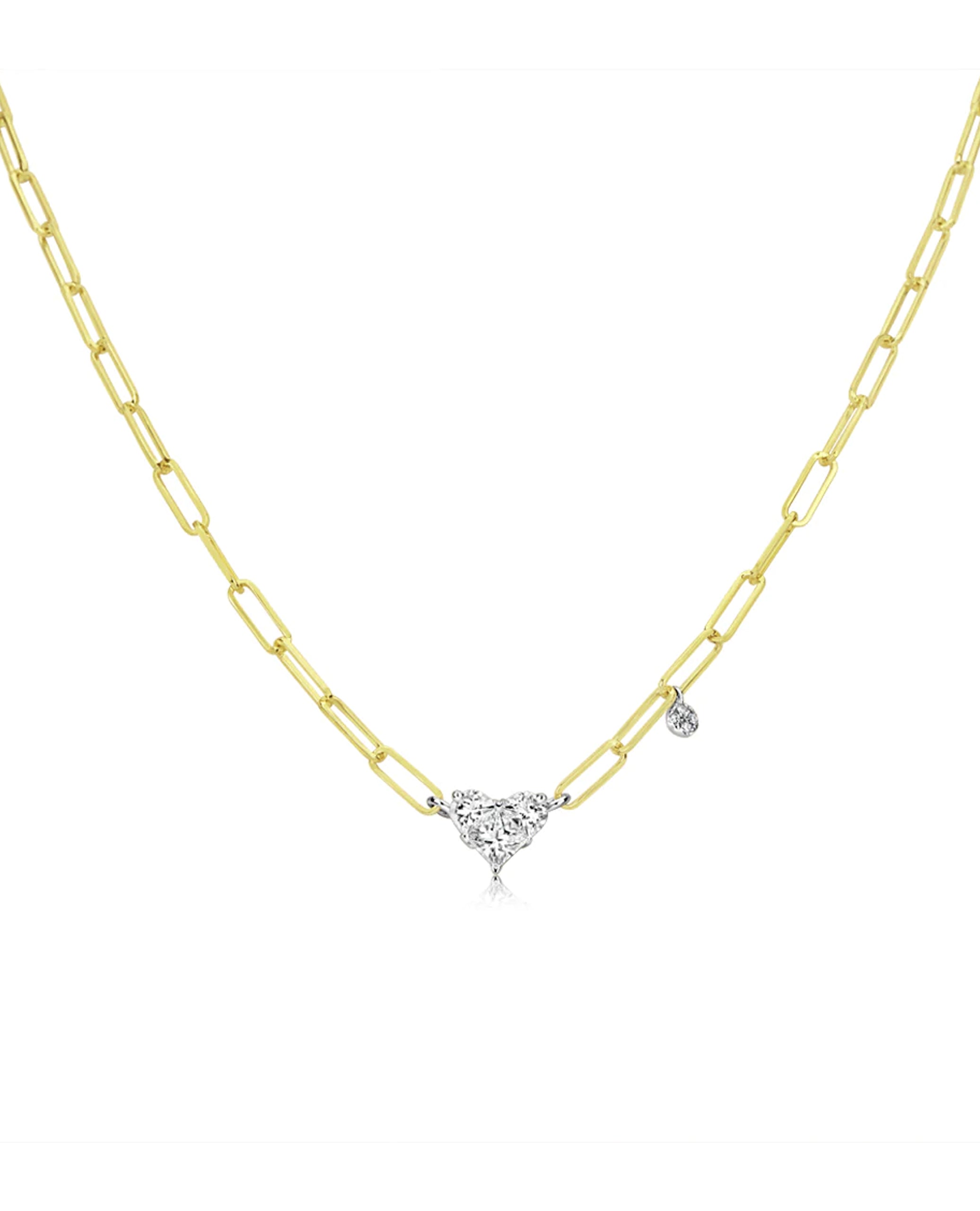 Meira T. N13945 14K Paperclip Necklace with Diamond Heart Charm and Bezel