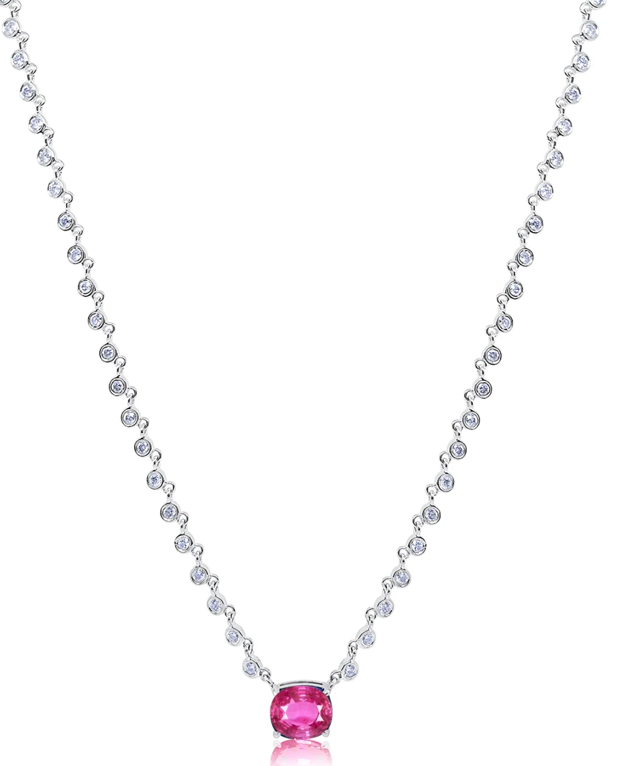 Meira T N13975/WP 14K White Gold Diamond & Pink Sapphire Necklace