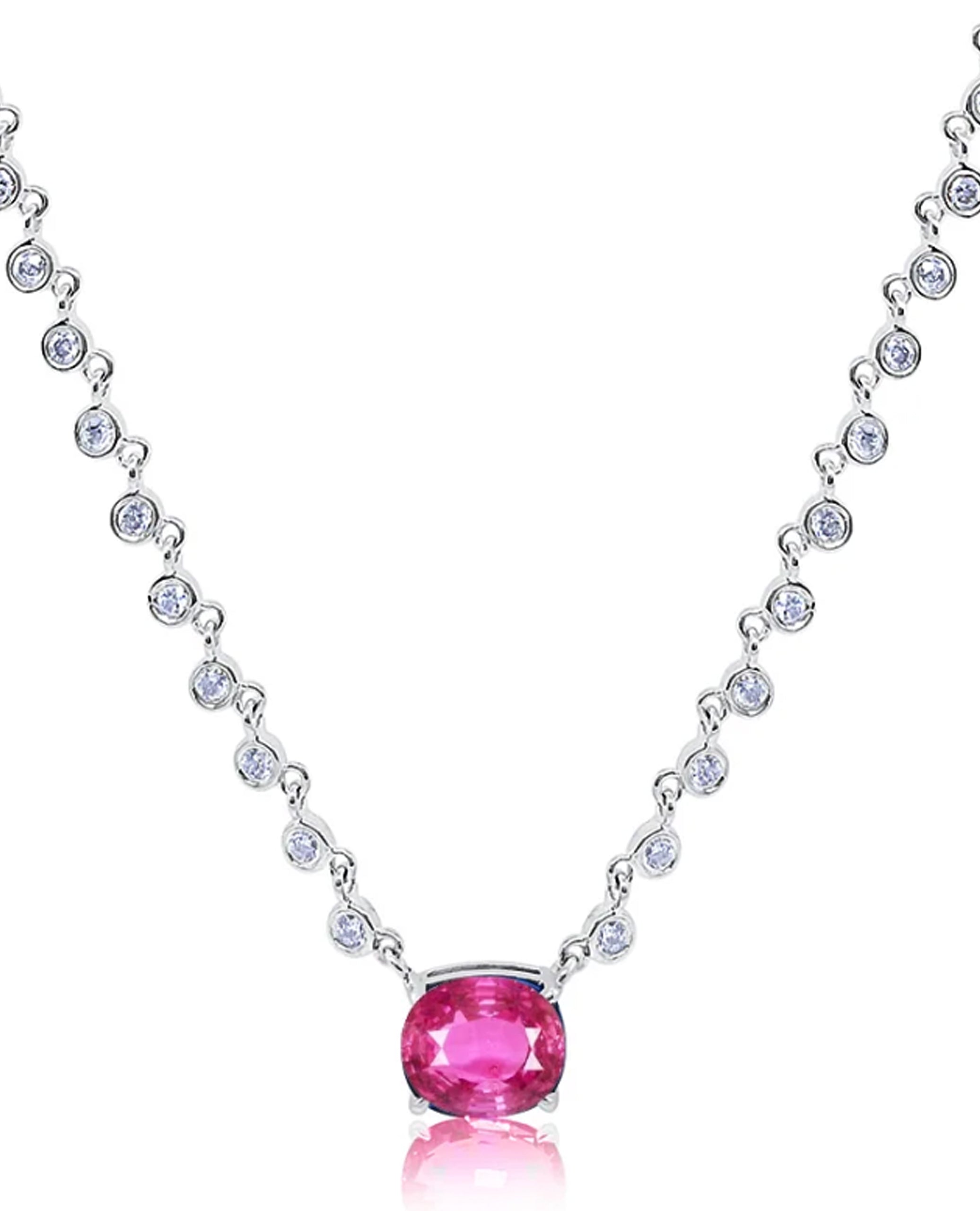 Meira T N13975/WP 14K White Gold Diamond & Pink Sapphire Necklace
