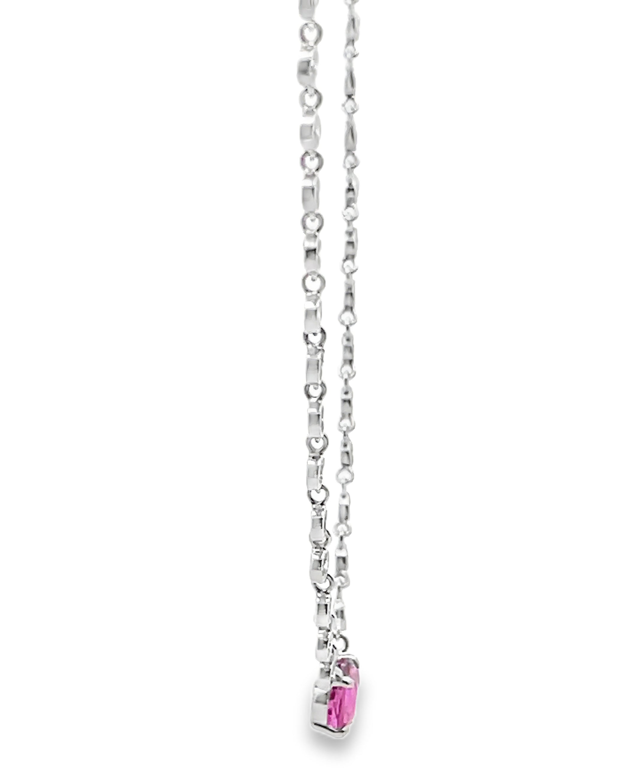 Meira T N13975/WP 14K White Gold Diamond & Pink Sapphire Necklace