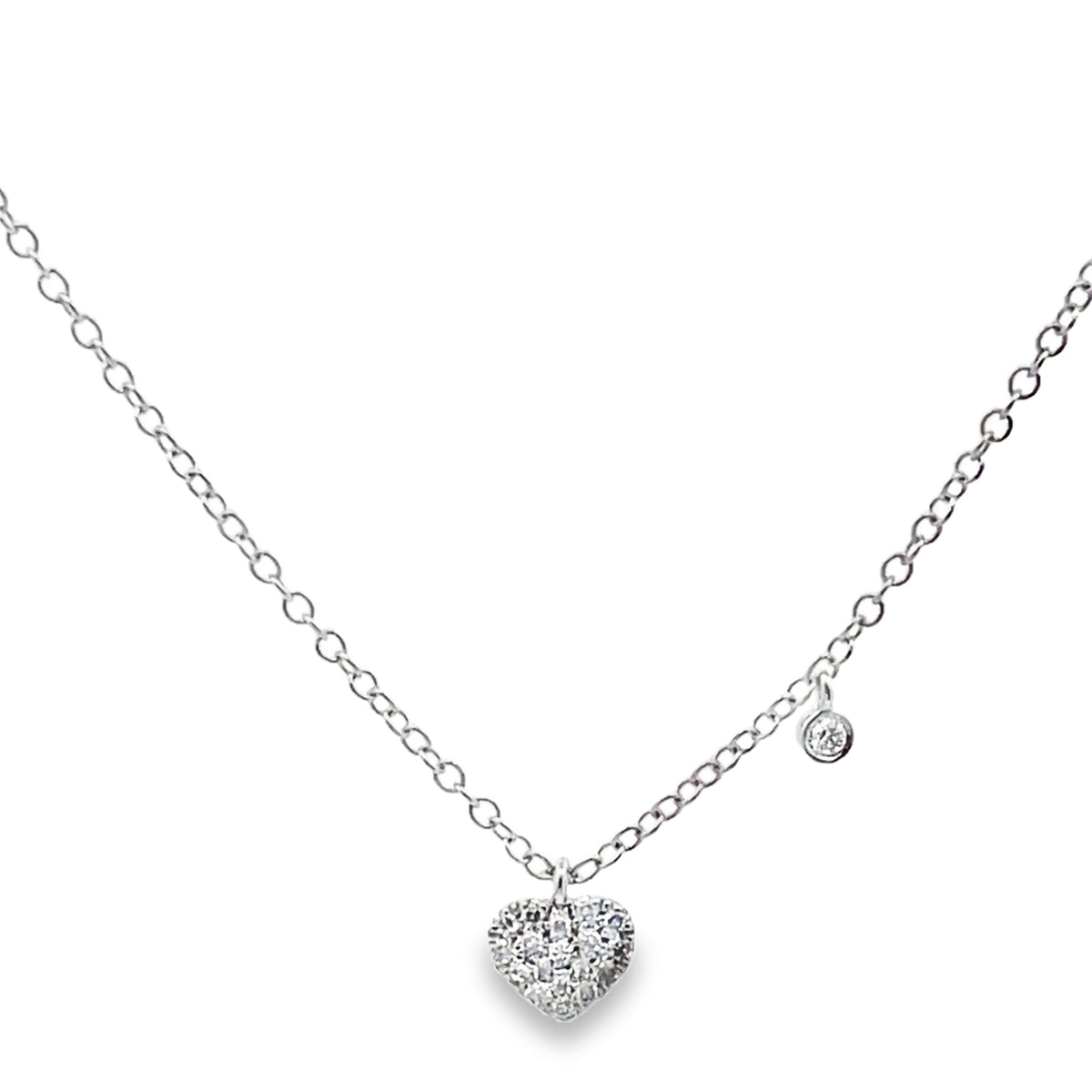 Meira T N14609/WG 14K White Gold Diamond Mini Heart Pendant Adjustable Necklace