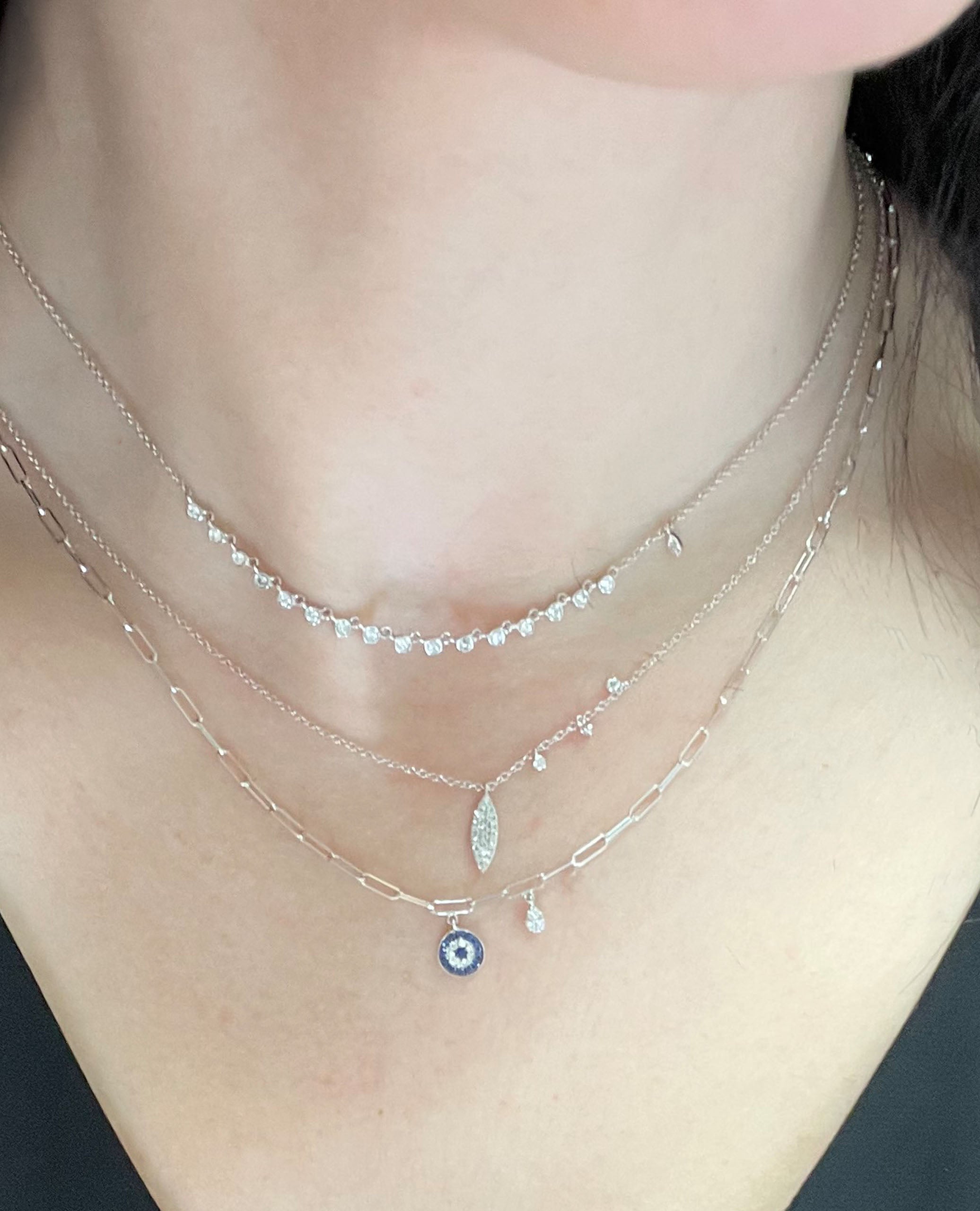 Meira T N13062 14K White Gold Evil Eye Paperclip Necklace