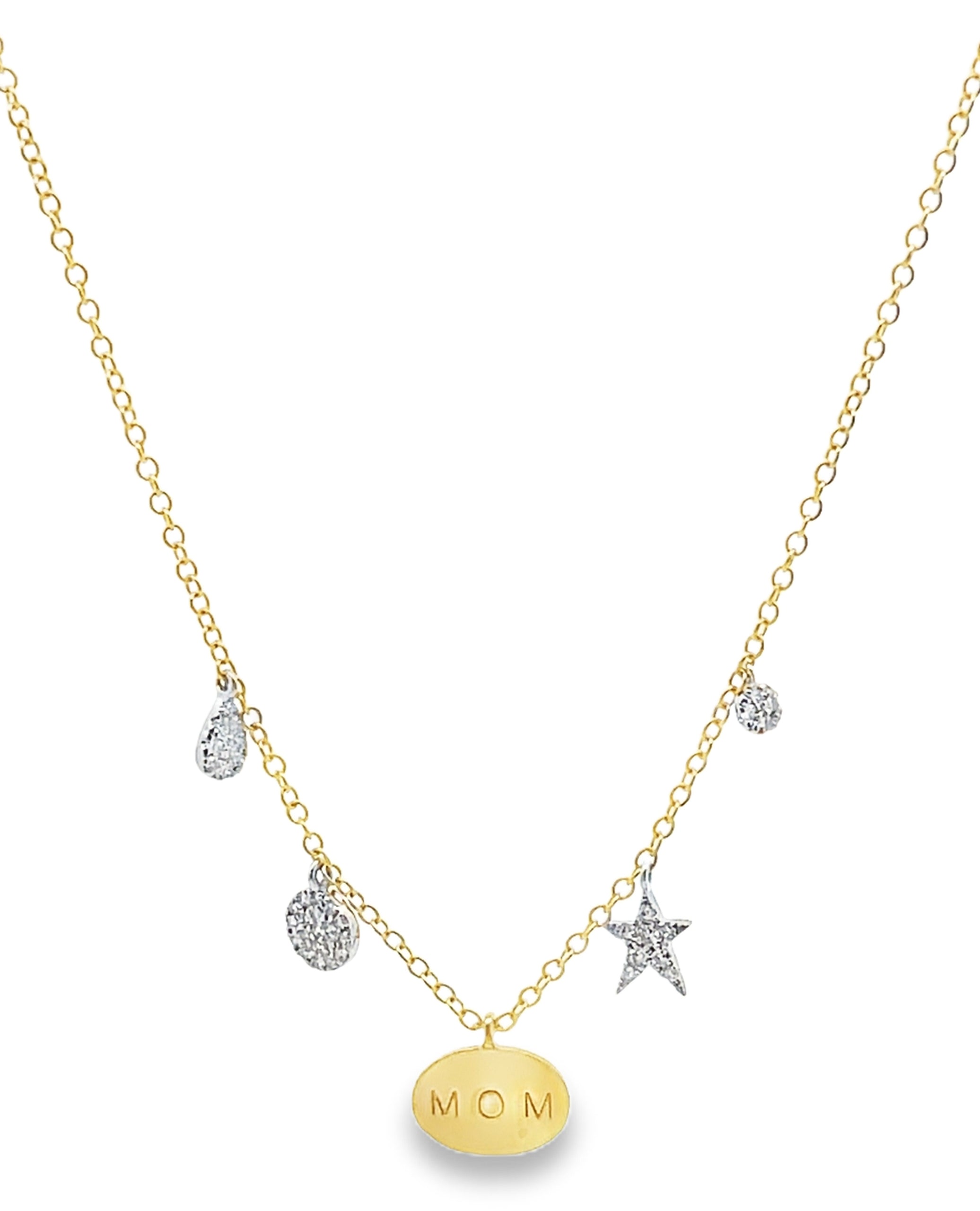 Meira T N16281/TY 14K Two Tone Gold Diamond Charm Necklace- Mom Engraving