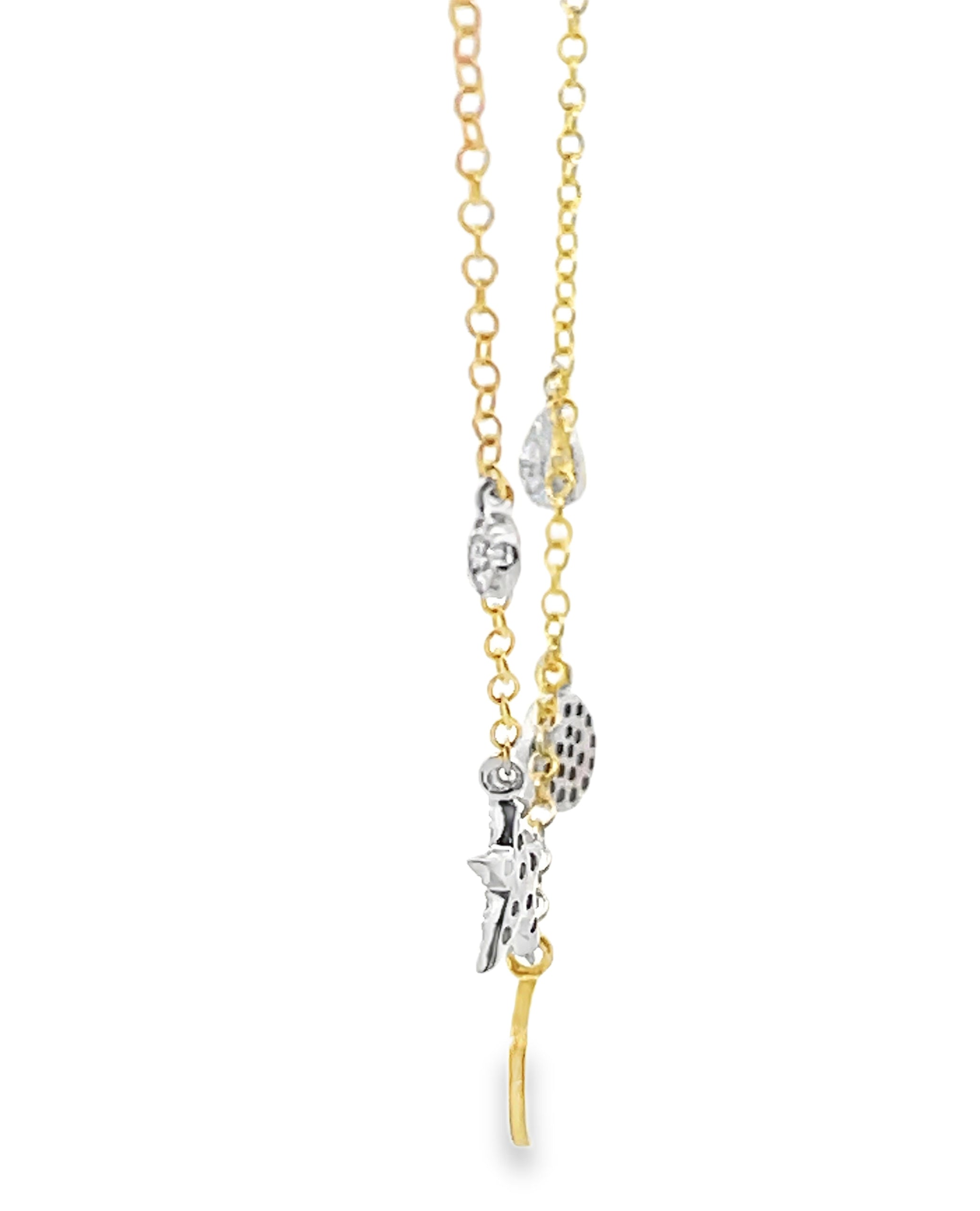 Meira T N16281/TY Mom Necklace in 14K Two Tone Gold with Diamond Charms