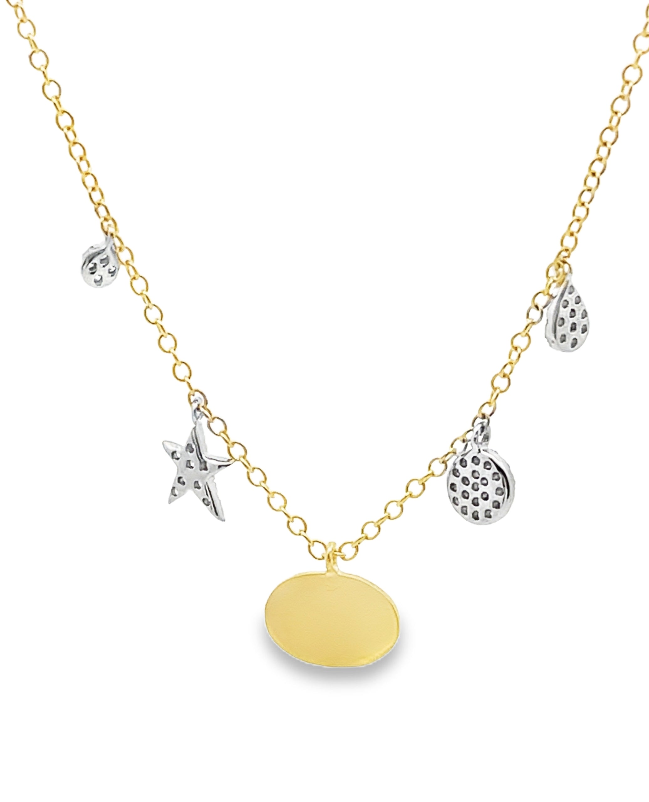 Meira T N16281/TY Mom Necklace in 14K Two Tone Gold with Diamond Charms