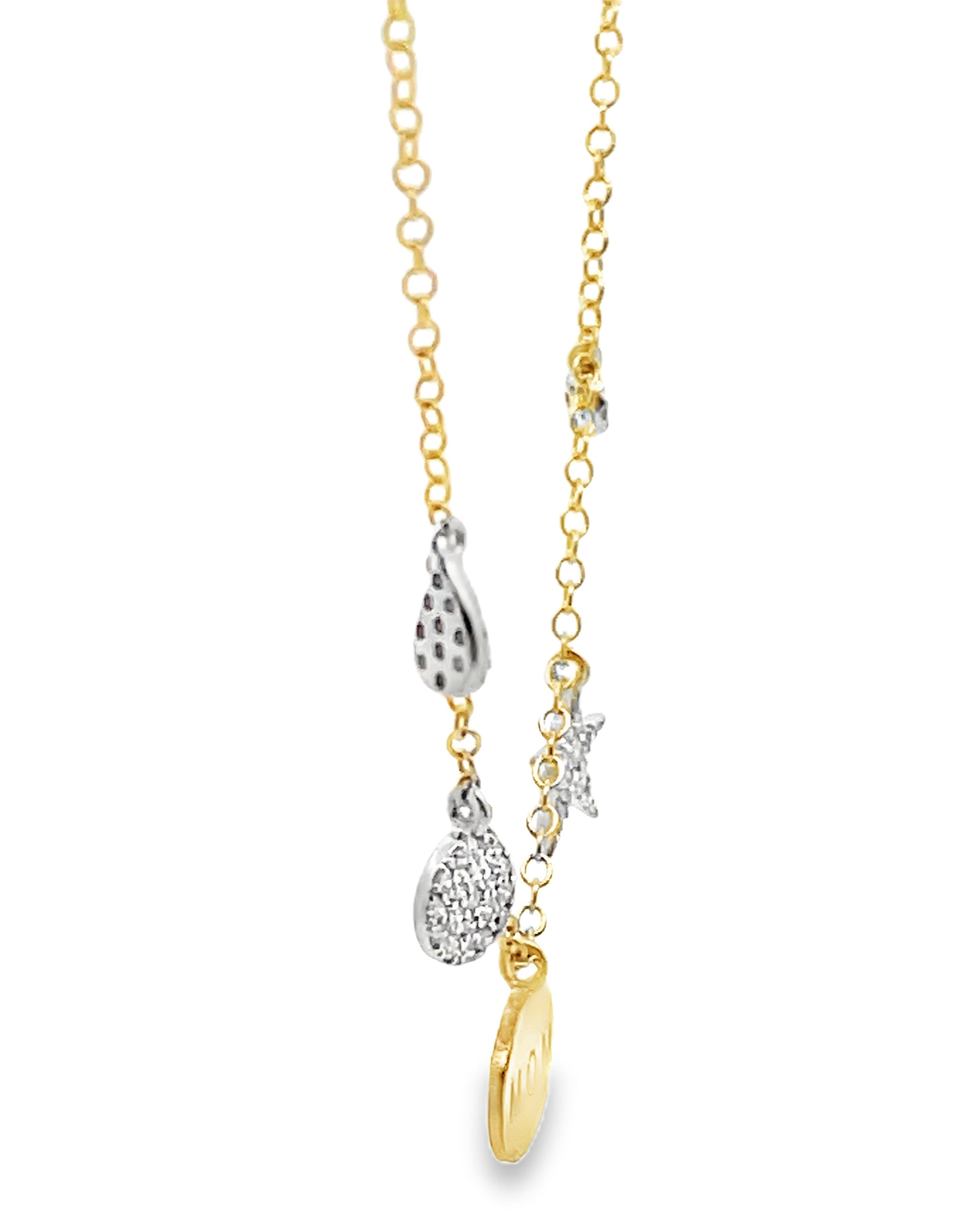 Meira T N16281/TY Mom Necklace in 14K Two Tone Gold with Diamond Charms