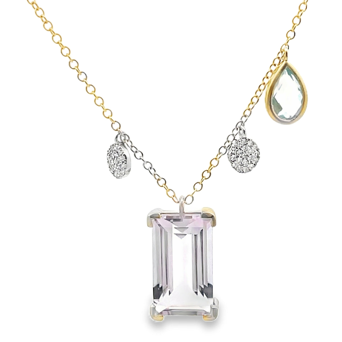 Meira T N16411/YA 14K Yellow Gold Amethyst, Blue Topaz and Diamond Pendant Adjustable Necklace