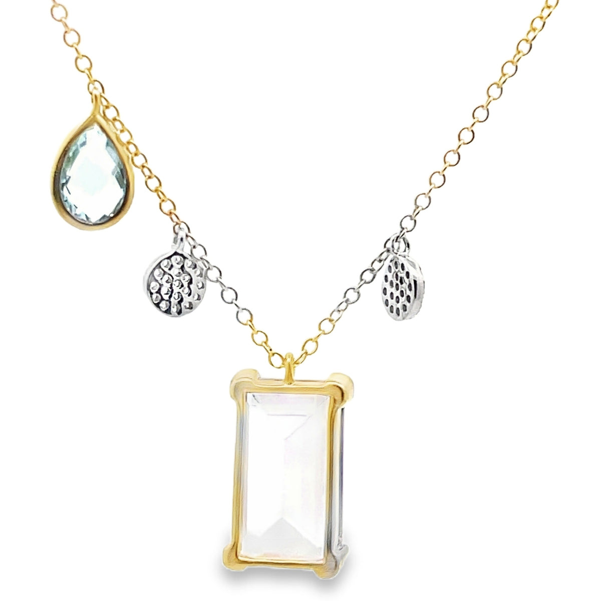 Meira T N16411/YA 14K Yellow Gold Amethyst, Blue Topaz and Diamond Pendant Adjustable Necklace