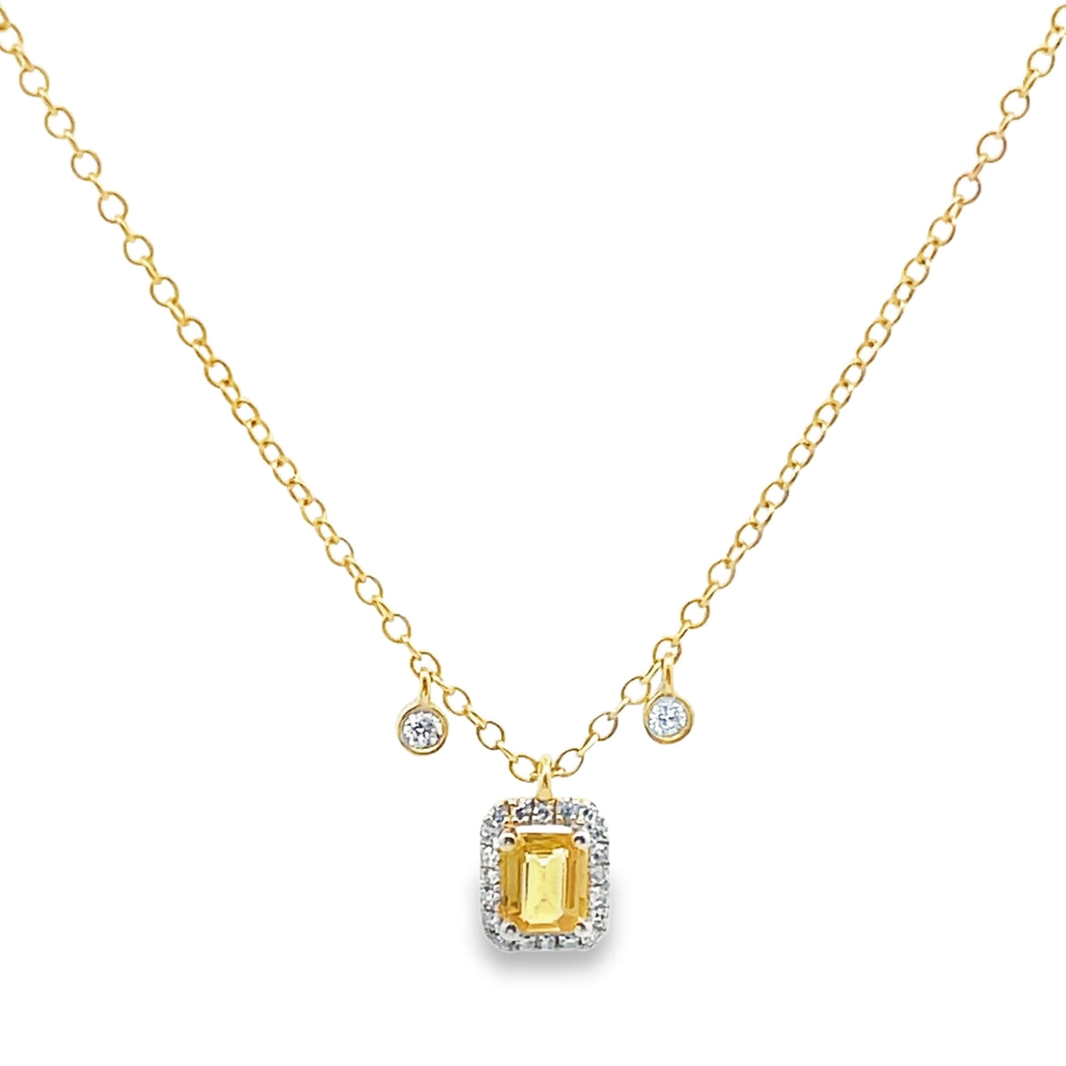 Meira T N16647/YS 14K Yellow Gold Yellow Sapphire & Diamond Pendant Adjustable Necklace