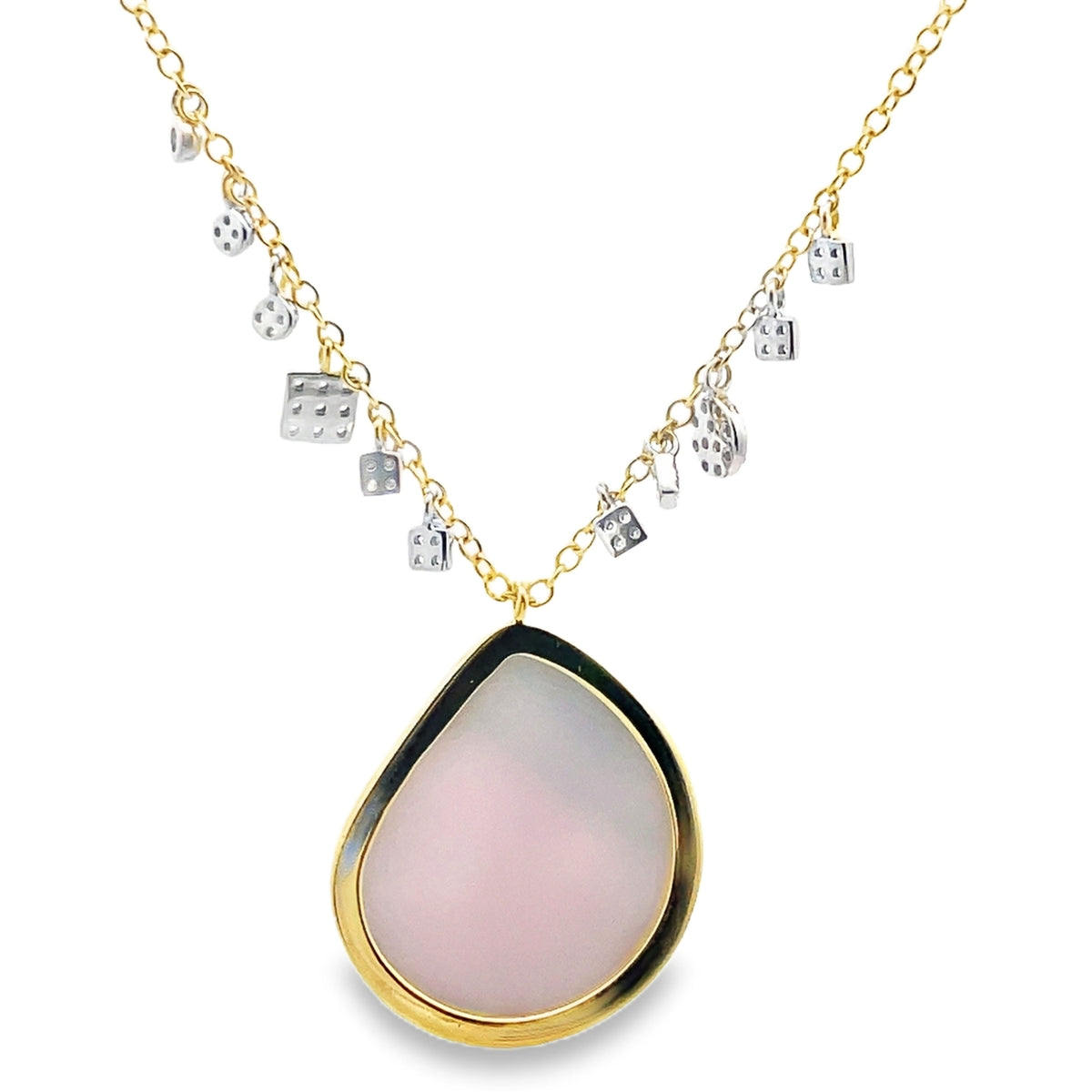 Meira T N16916/YW 14K Yellow Gold Diamond & Pear Shaped Watermelon Tourmaline Pendant Necklace