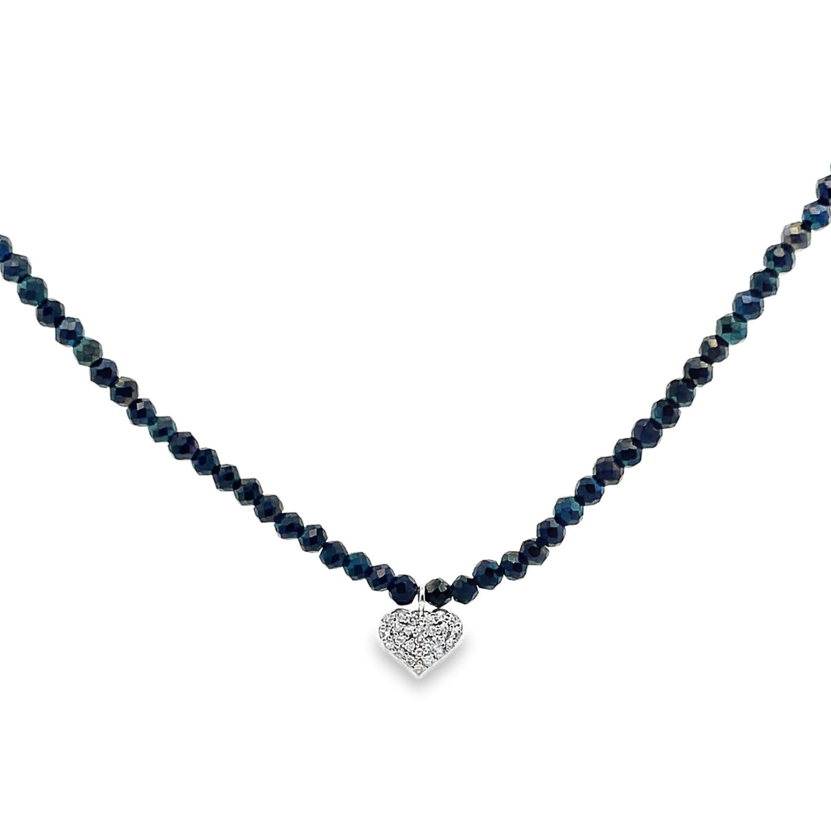 Meira T N16933/WB 9K White Gold Adjustable Black Spinel Necklace with Diamond Heart Pendant