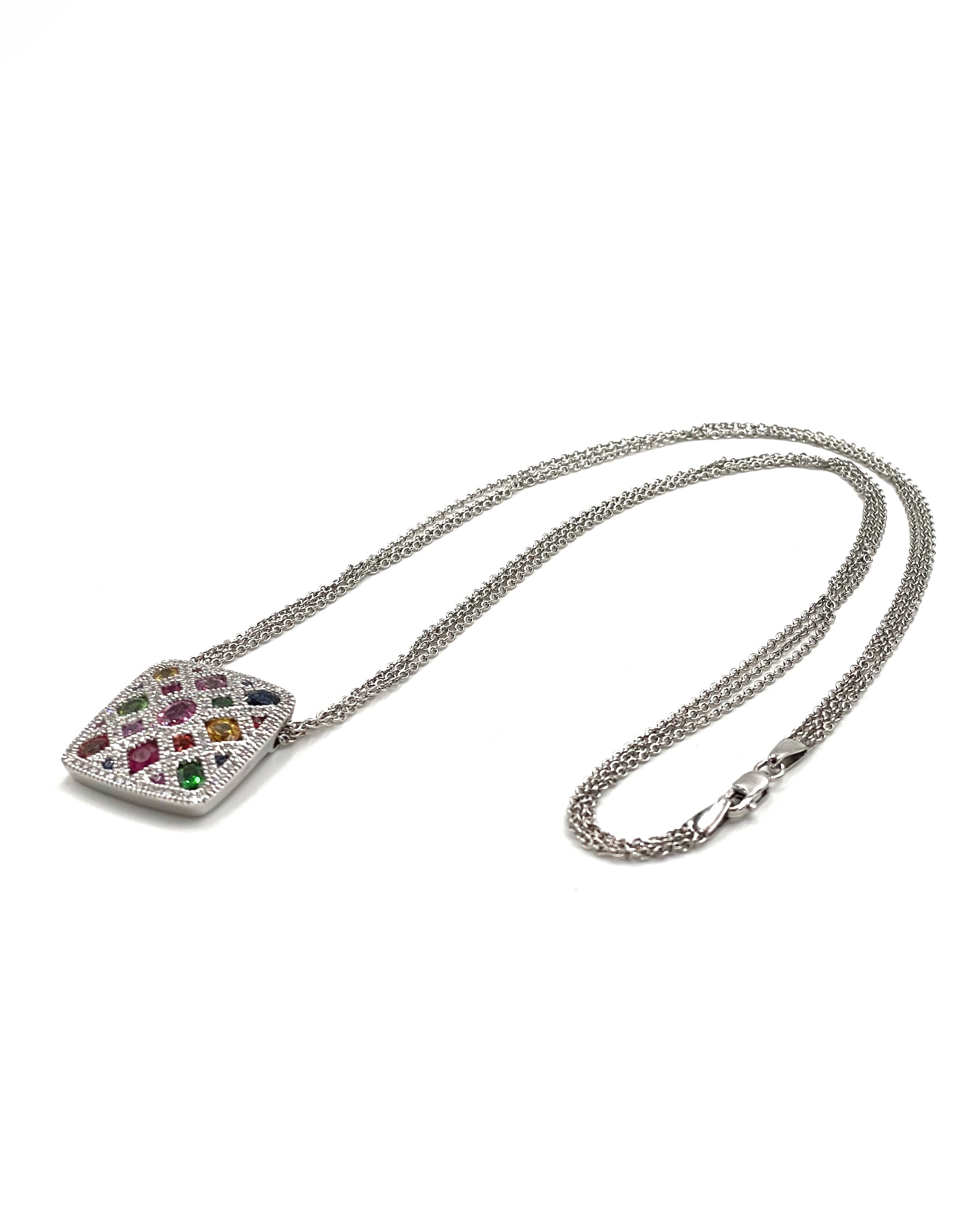 Allison Kaufman 14K White Gold Colorful Necklace with Sapphires, Garnet, Ruby