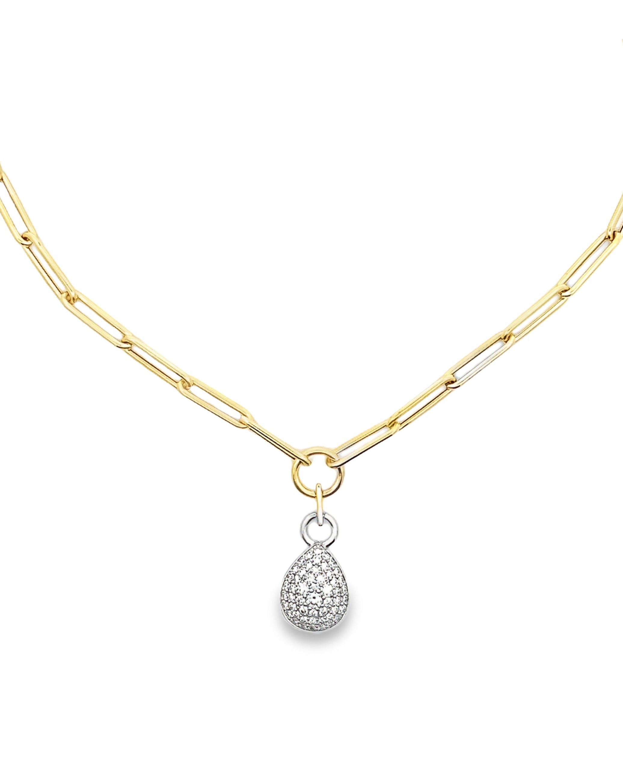 Allison Kaufman 14K Two Tone Paperclip Necklace with Diamond Pendant