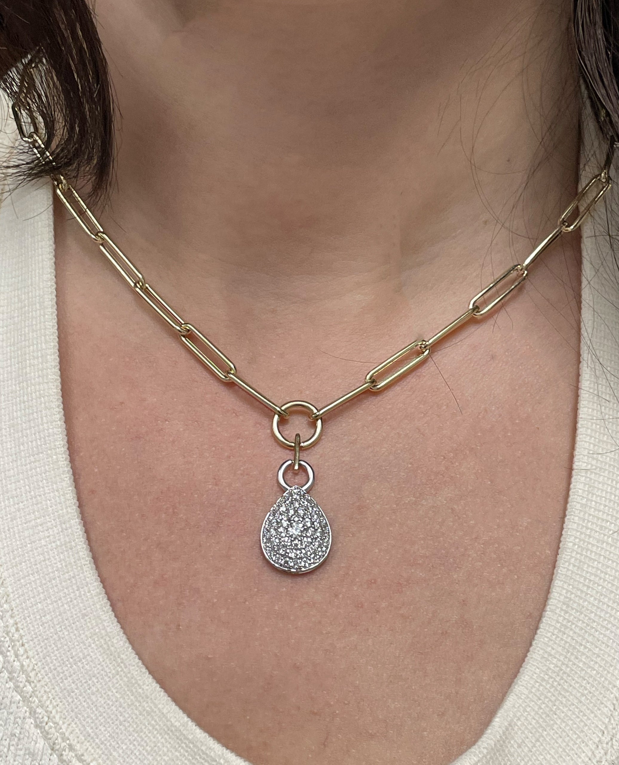 Allison Kaufman 14K Two Tone Paperclip Necklace with Diamond Pendant