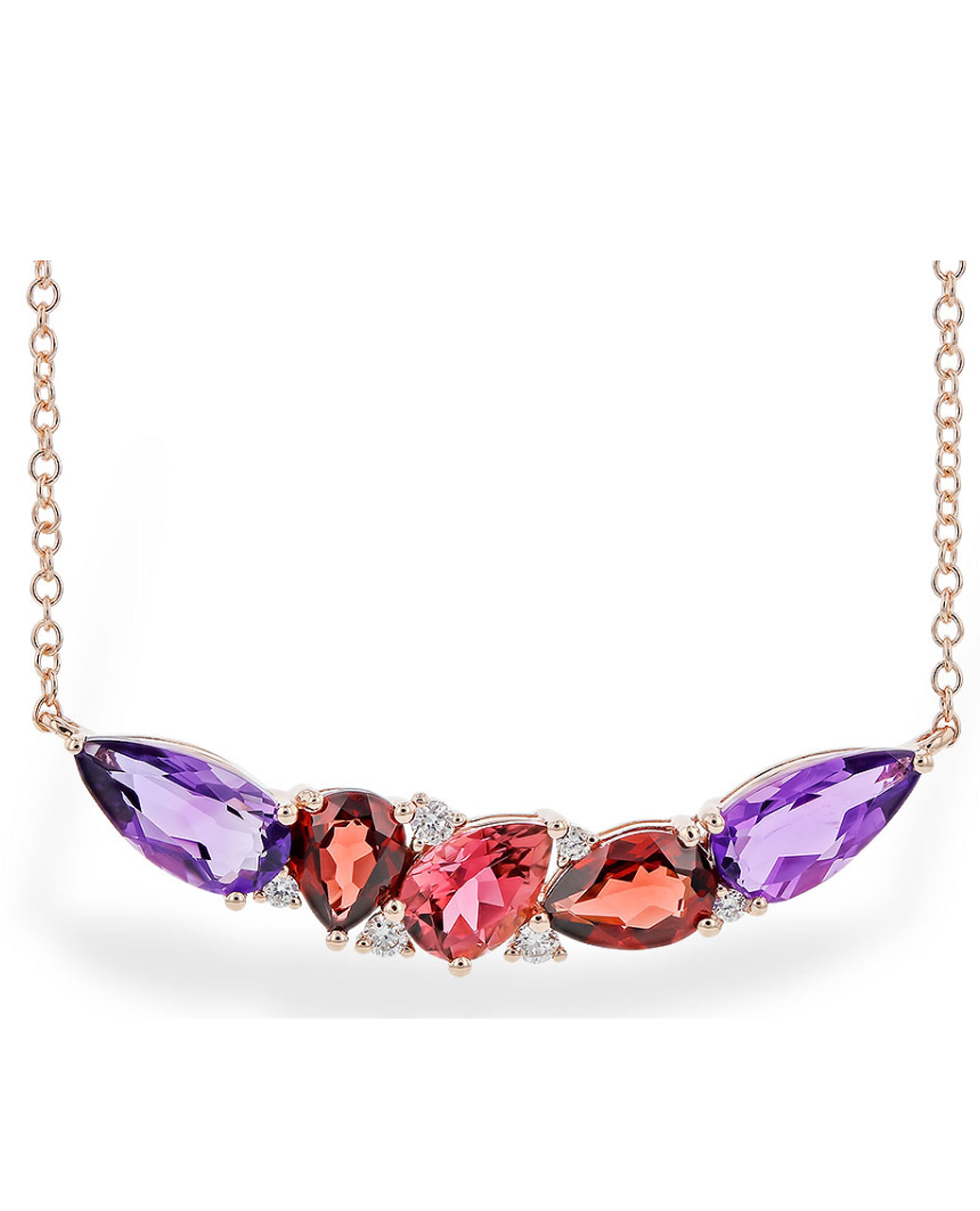 Allison Kaufman 14K Rose Gold Pendant Necklace Cascading Amethyst and Semi Precious Stones