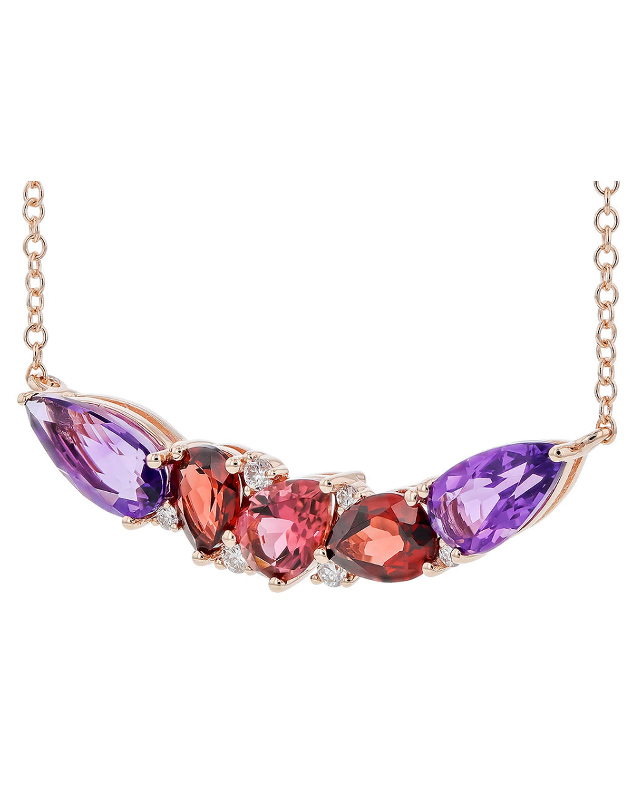 Allison Kaufman 14K Rose Gold Pendant Necklace Cascading Amethyst and Semi Precious Stones