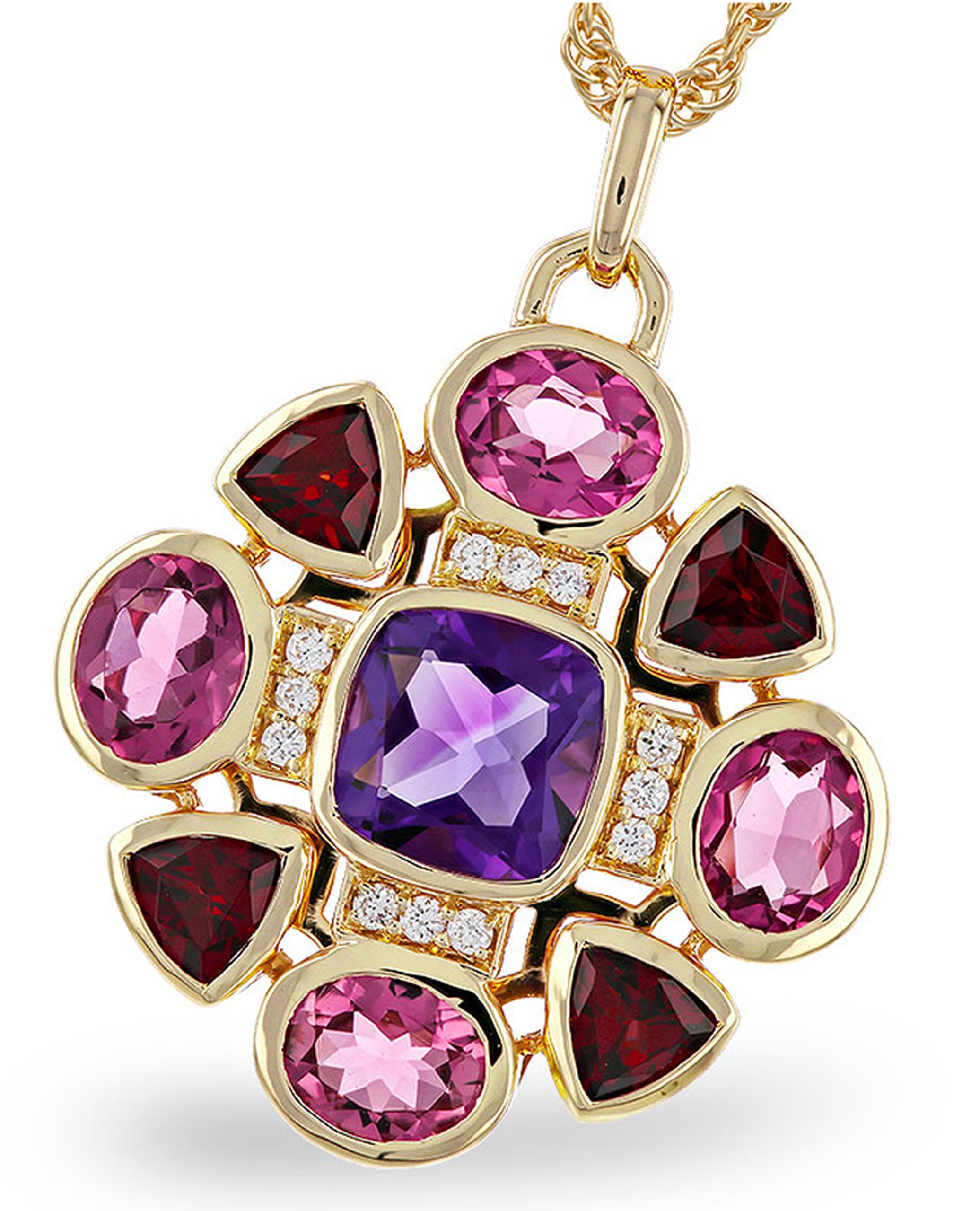 Allison Kaufman 14K Yellow Gold Semi Precious Stone & Diamond Geometric Necklace