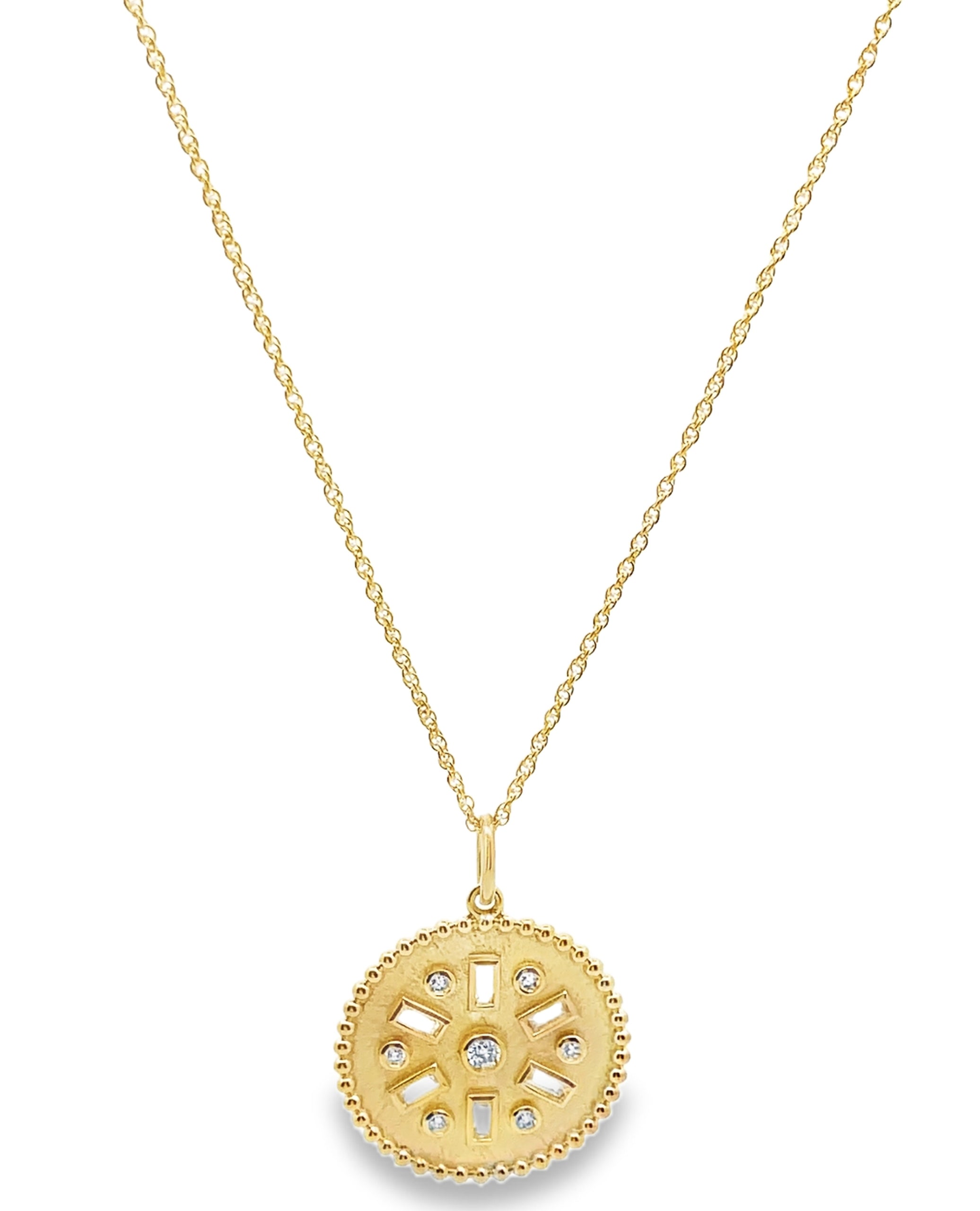 Allison Kaufman 14K Yellow Gold Sliding Round Pendant Geometric Necklace with Diamonds