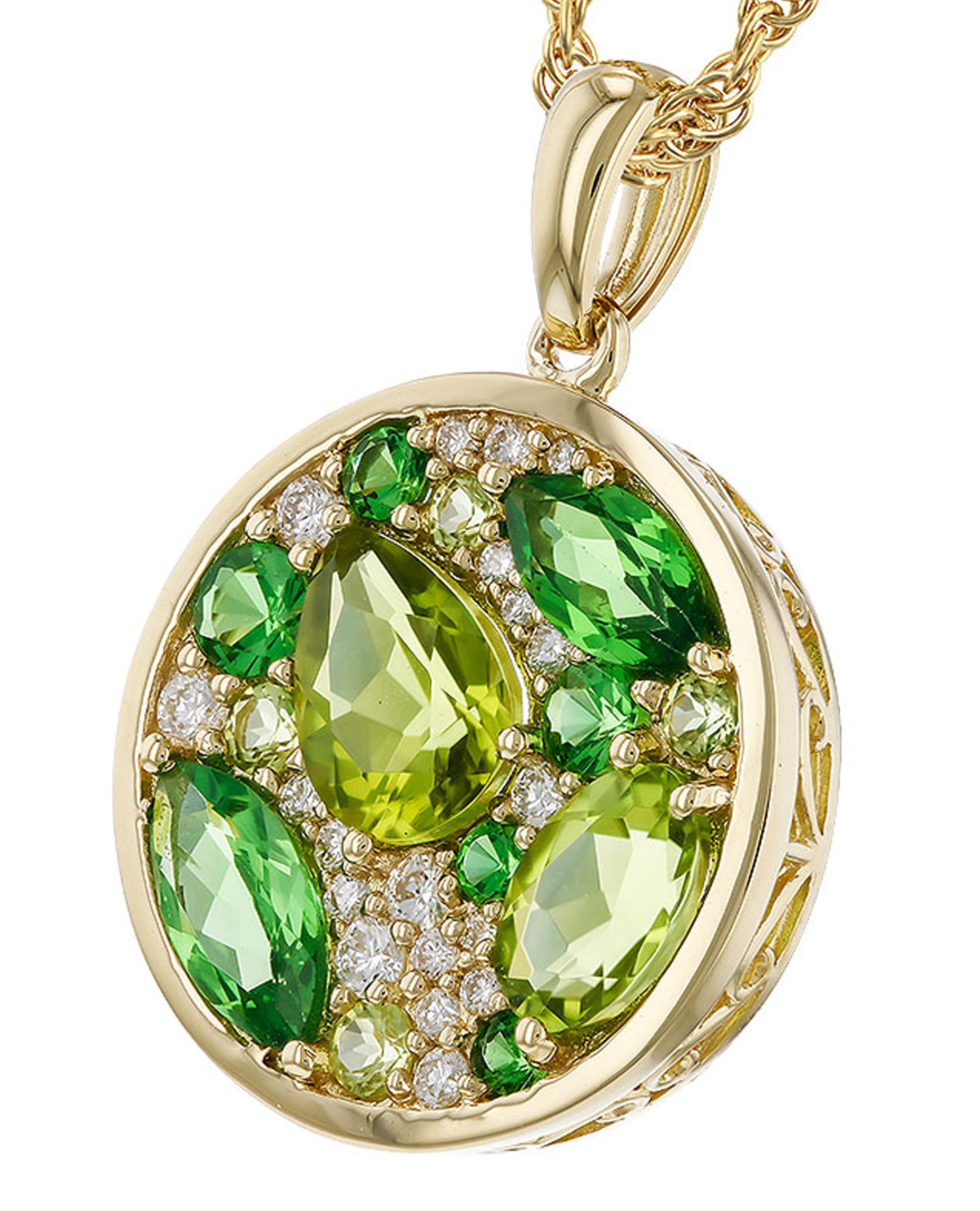 Allison Kaufman 14K Yellow Gold Diamond, Tsavorite & Peridot Circle Necklace